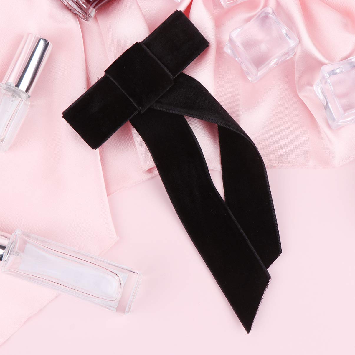 Minkissy Satin & Velvet Hair Bows for Women & Girls - Big Hair Bows, Bowknot Scrunchies & Barrettes Collection (Black) - Perfect for Weddings, Parties & Everyday Fashion Accessories