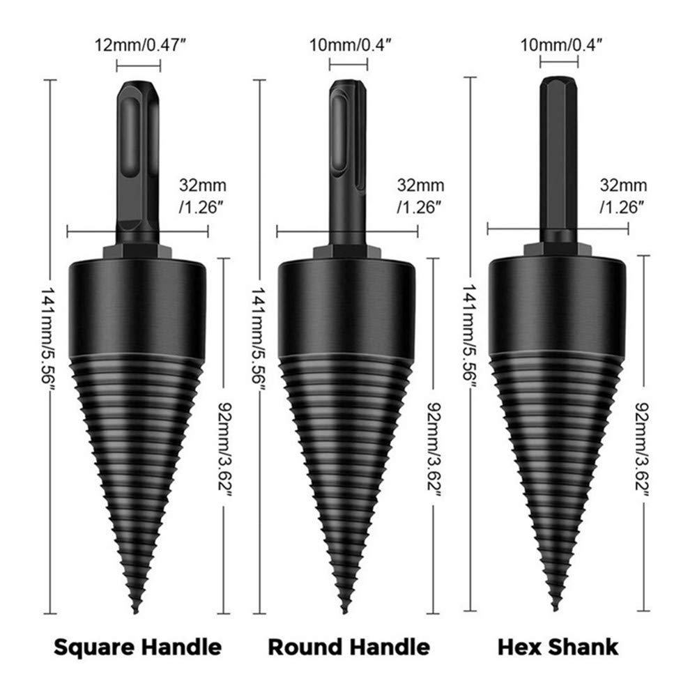 Heavy Duty Firewood Log Splitter Drill Bit - 32mm Round Handle Wood Splitting Cone for Hand Drill - Perfect for Camping, Firewood Preparation & DIY Woodworking Projects