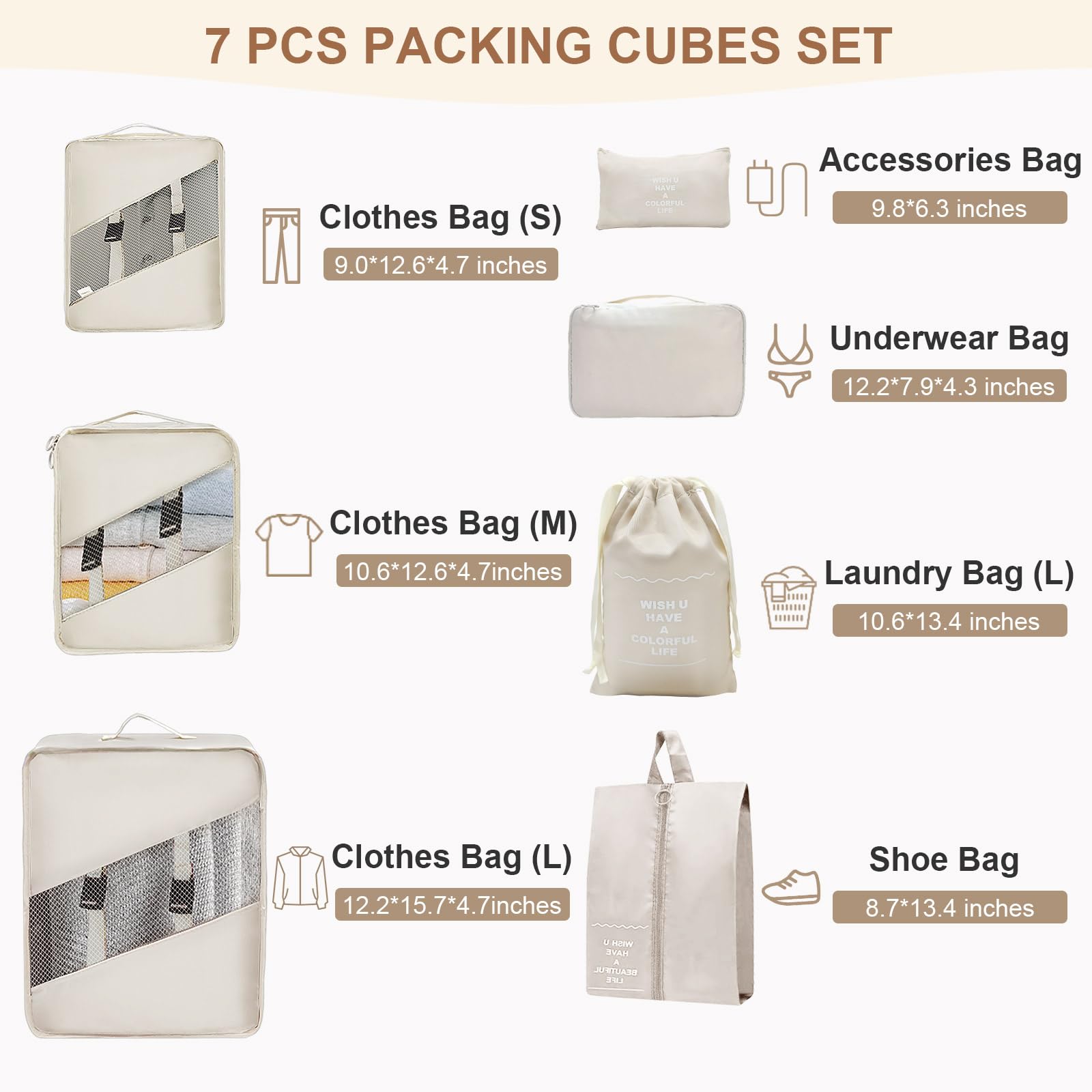 7-Piece Packing Cubes Set - Durable Mesh Travel Organizer Bags for Suitcases, Breathable Luggage Storage Essentials | Perfect for Business Trips, Vacations & Family Travel Organization
