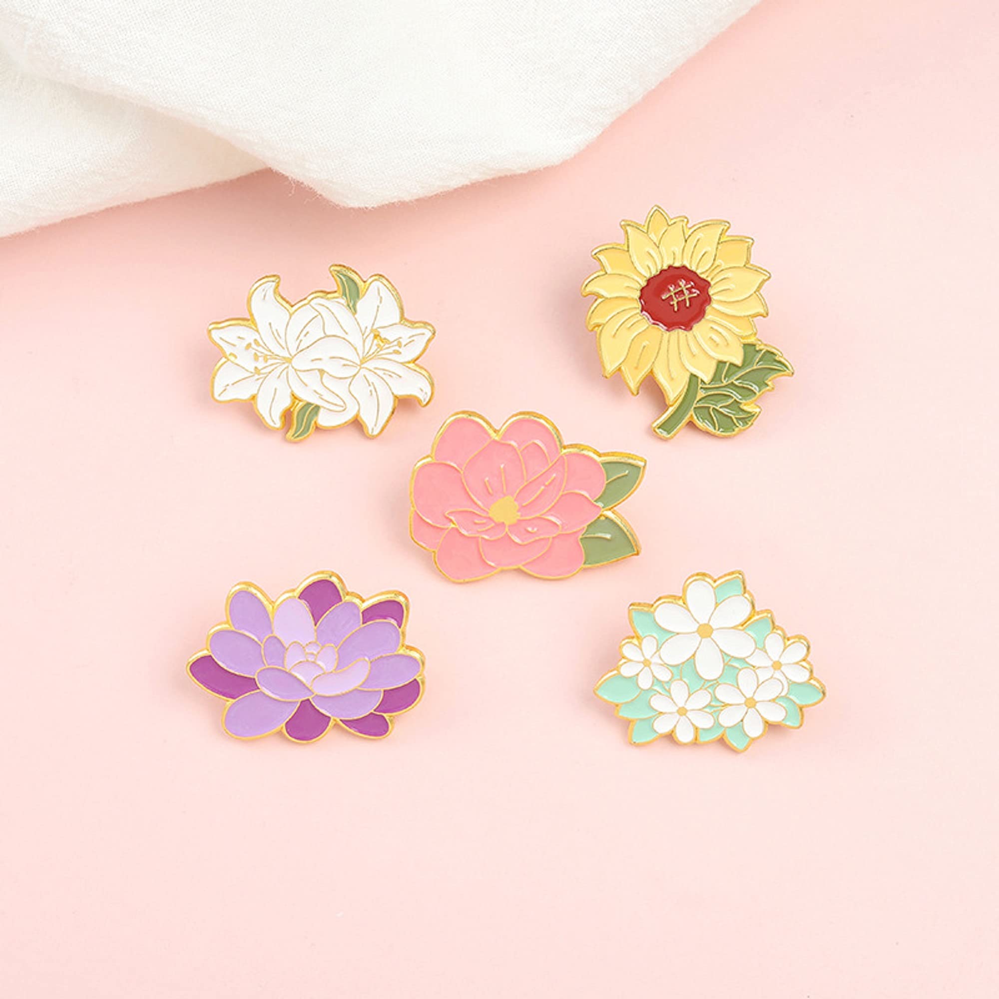 5Pcs Floral Enamel Brooch Pins - Sunflower Lapel Pins for Women, Girls, Kids - Cute Cartoon Flower Badges for Backpacks, Hats, Bags - Perfect Gift for Birthday, Party, School Accessories (Ideal for DIY Crafts, Fashion Outfits, and Gift Giving)