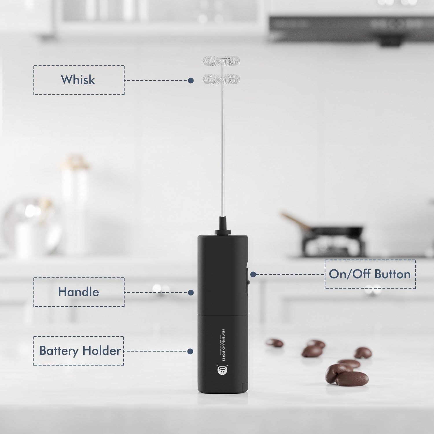 Premium Handheld Milk Frother with Self-Stand - Electric Whisk Drink Mixer for Coffee, Cappuccino, Latte, Matcha & Hot Chocolate - Perfect for Home, Office & Cafe Use