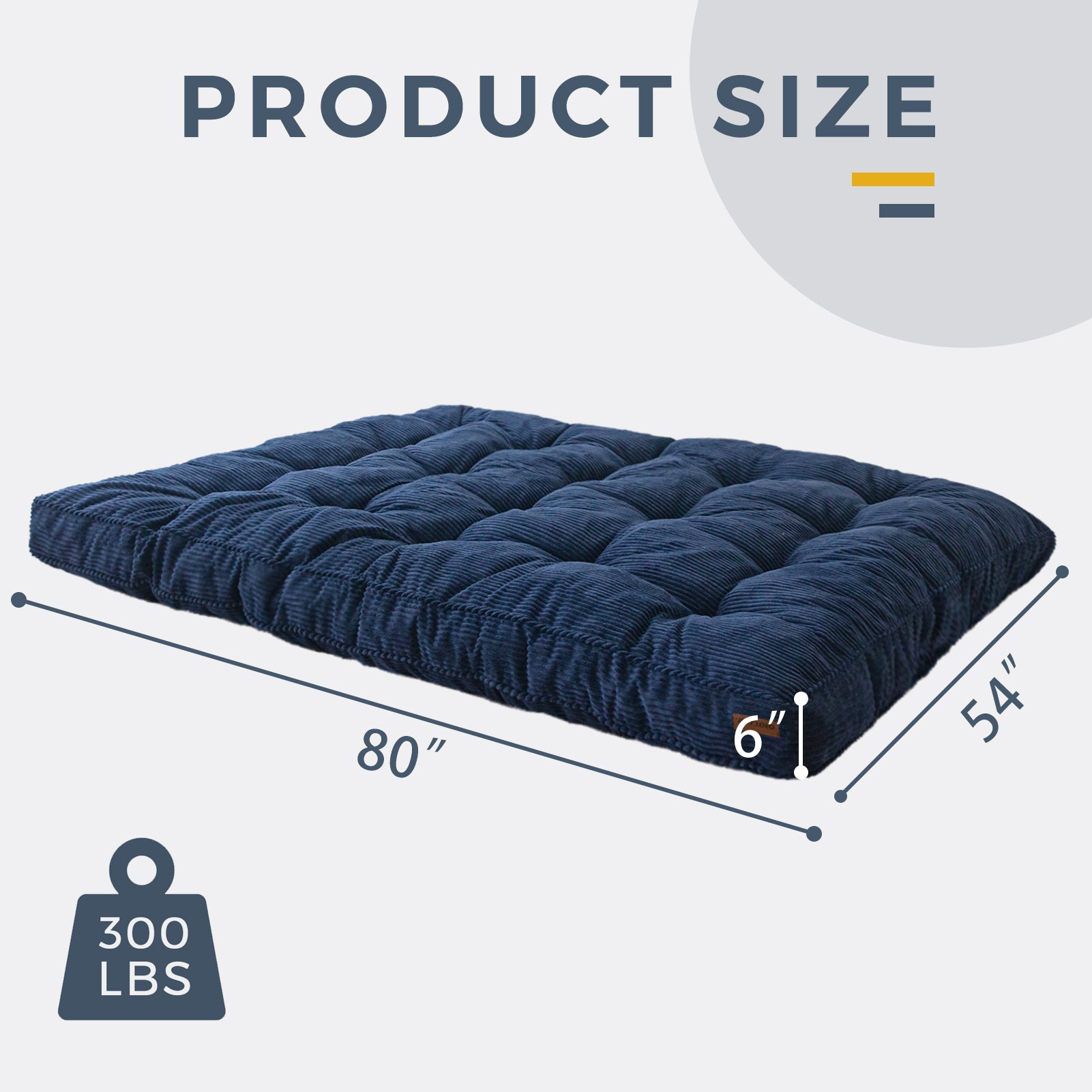 MAXYOYO 6-Inch Tufted Futon Sofa Bed - Thick Corduroy Fabric Floor Mattress for Adults (Mattress Only) Navy Blue - Perfect for Small Spaces, Guest Rooms & Dorm Rooms
