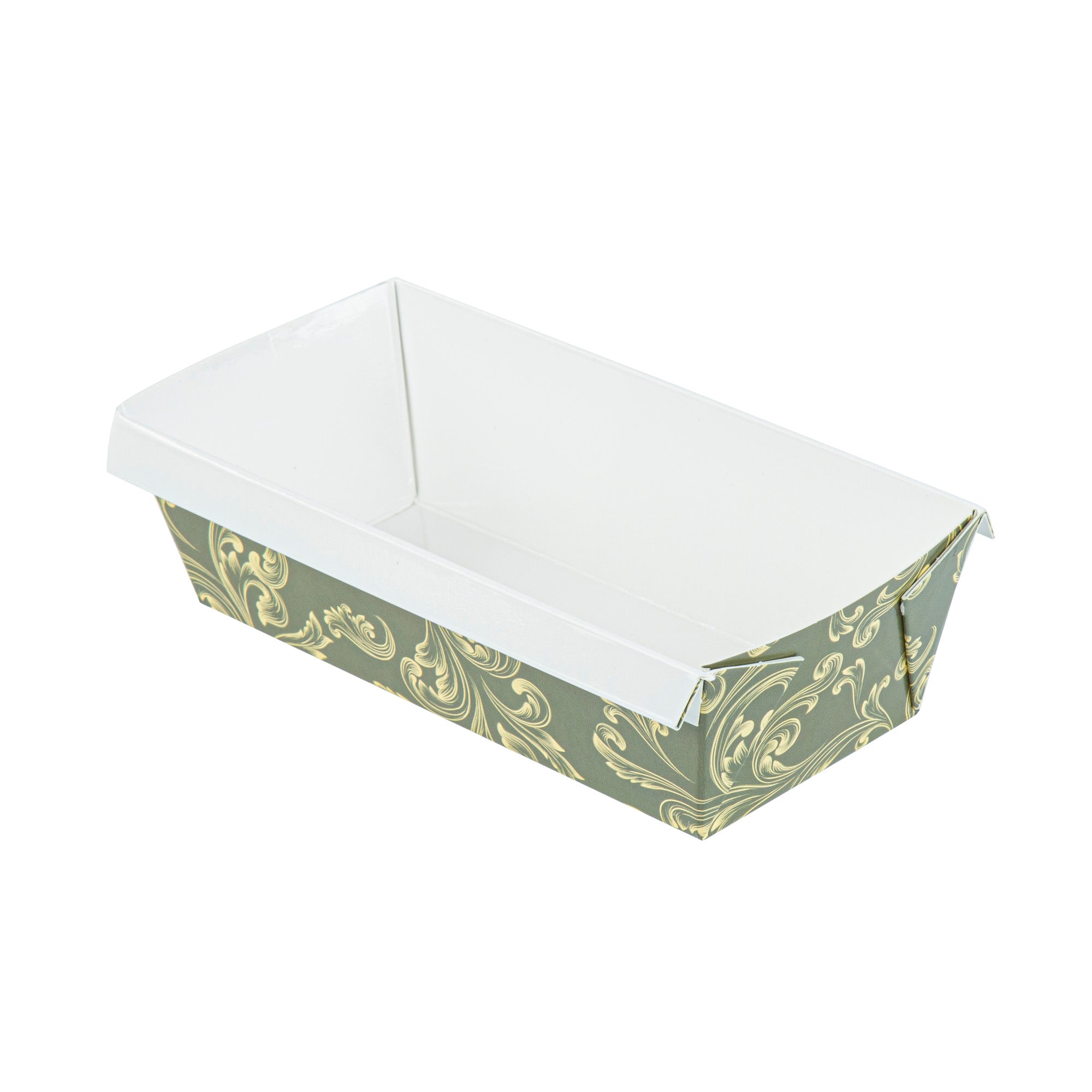 Bake Tek 13 oz Dark Green Vintage Floral Paper Loaf Pans - Greaseproof Baking Cups (7x3.25x2 Inches) - 100 Count Bulk Box - Perfect for Cupcakes, Muffins & Party Desserts