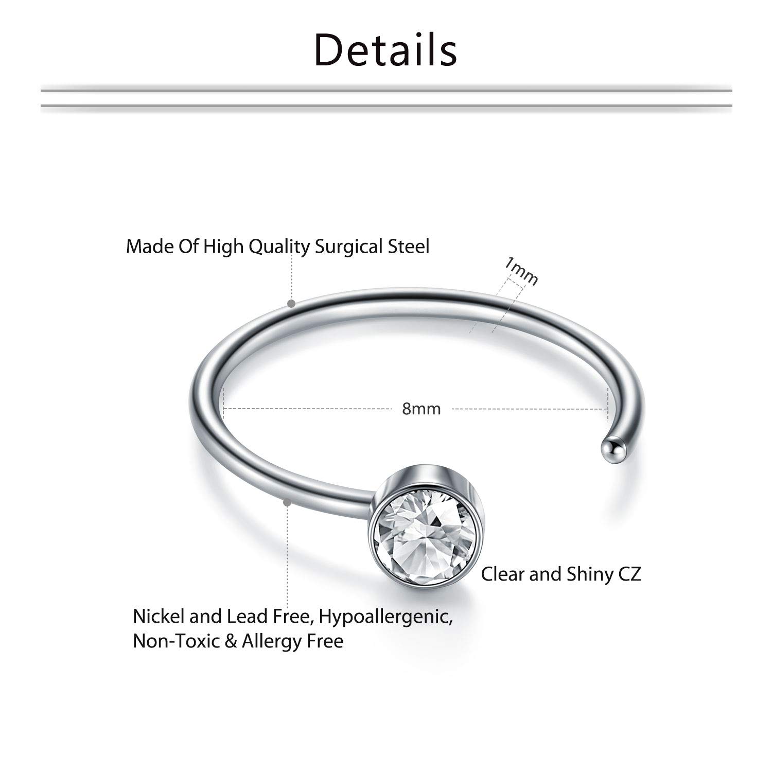 Mayhoop 18G Stainless Steel Nose Ring Hoop - Hypoallergenic Nose Studs & Piercing Jewelry for Women & Men - Perfect for Everyday Wear, Parties & Body Piercing