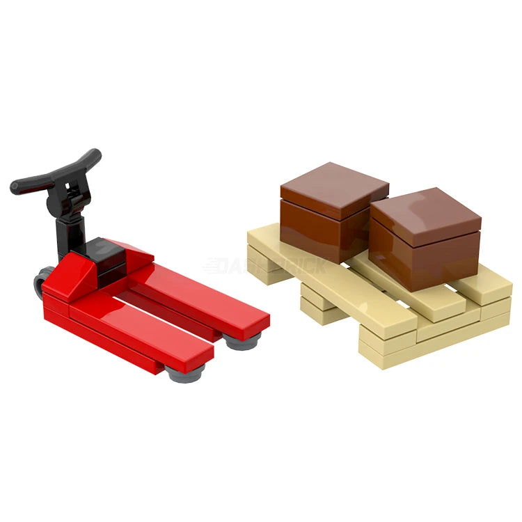 LEGO Pallet Jack Toy - Red MiniMOC Wheeled Pallet Trolley for Construction Play, Warehouse Pretend Play & STEM Learning
