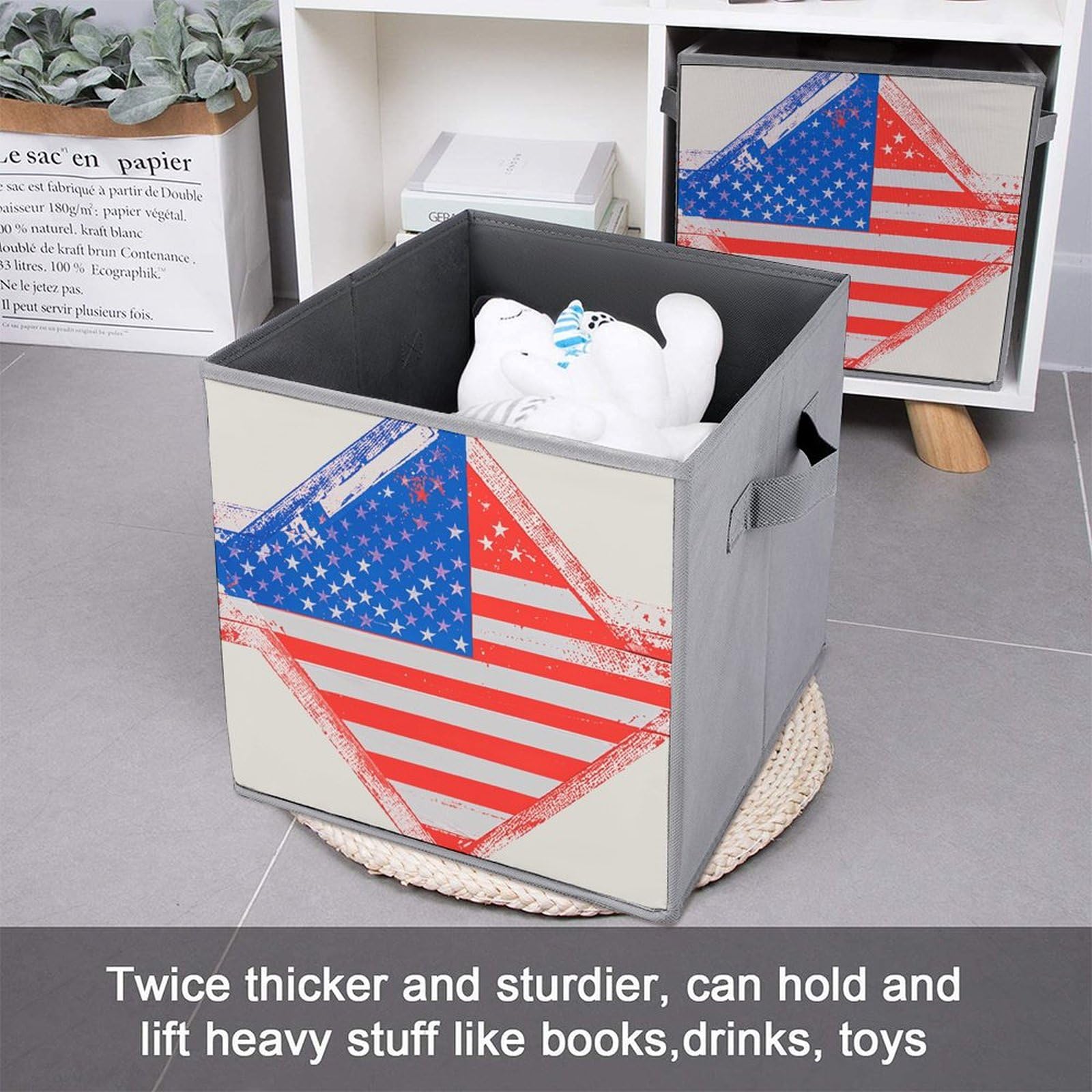 6-Piece Collapsible Storage Bins with Handles - Patriotic Stars & Stripes Printed Foldable Storage Boxes for Home Organization, Closet Shelves, Laundry Room & Kids Toys | Space-Saving Multi-Purpose Storage Baskets