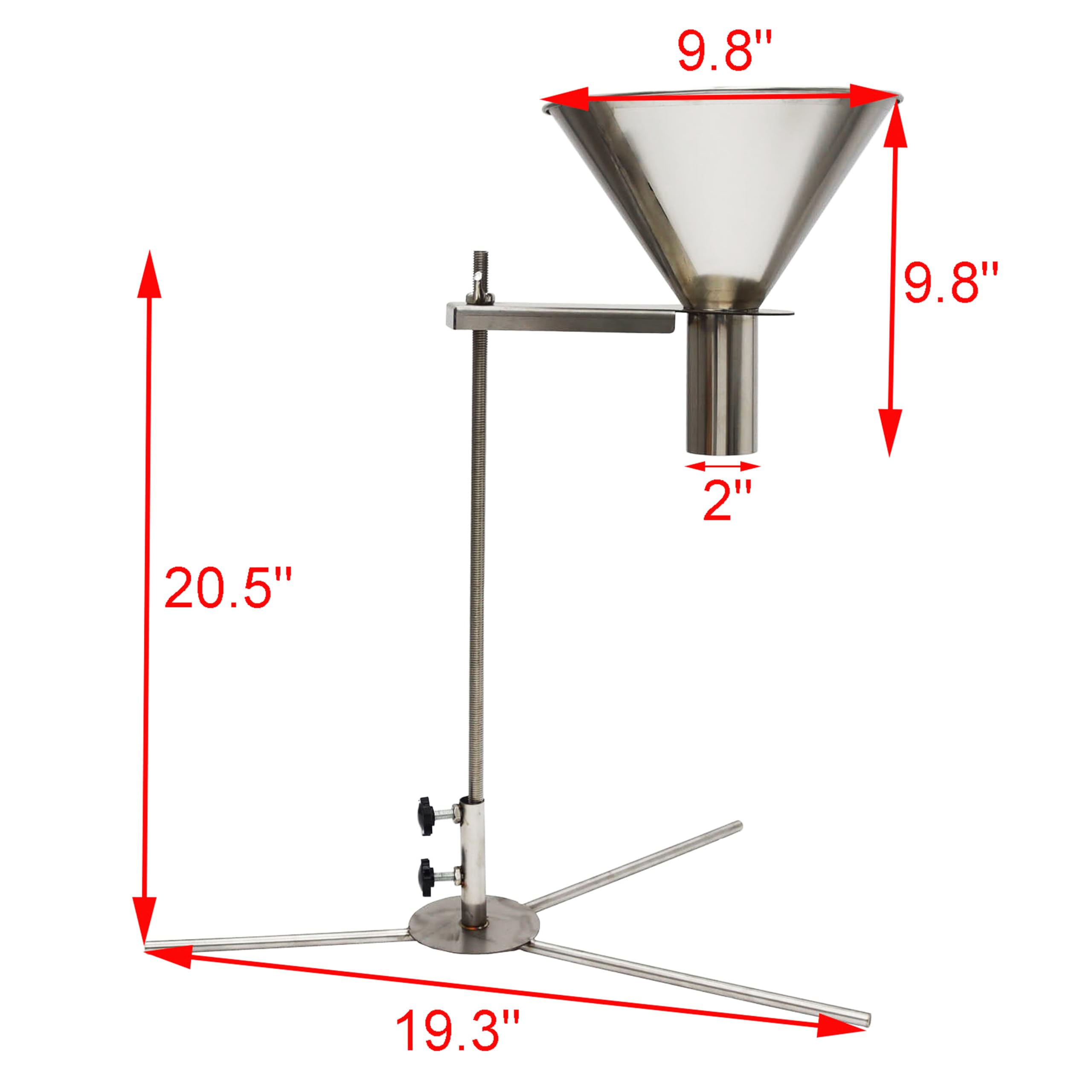Stainless Steel Manual Filling Hopper with Support Stand - 2 Inch Funnel Diameter for Easy Powder & Grain Transfer | Perfect for Home Brewing, Farm Feeding & Industrial Packaging