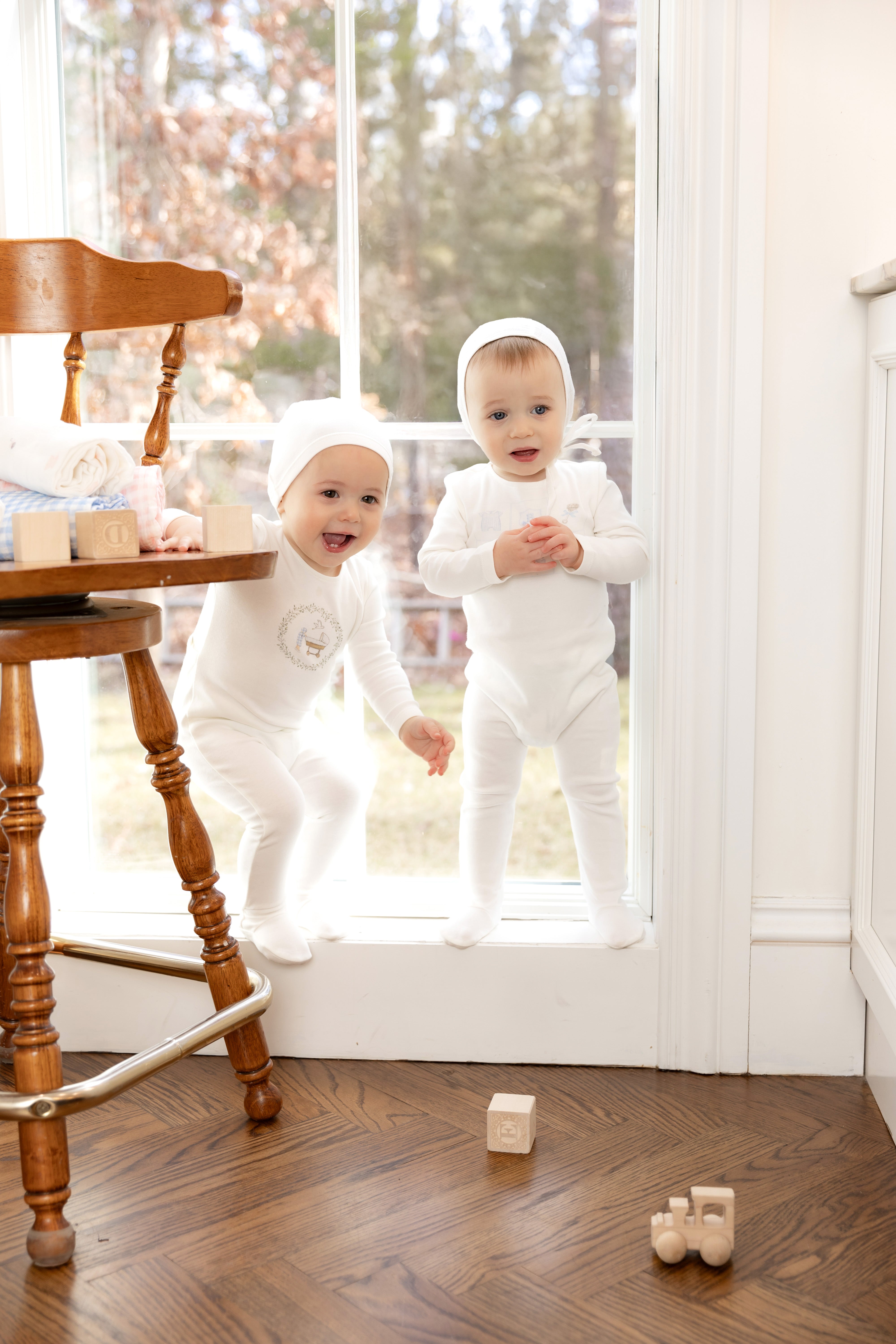 Adorable Gingham Cradle Set for Baby Boys - Cozy Footie Pajamas & Matching Beanie by Bee & Dee | Perfect for Newborn Photoshoots, Christenings & Gift Giving
