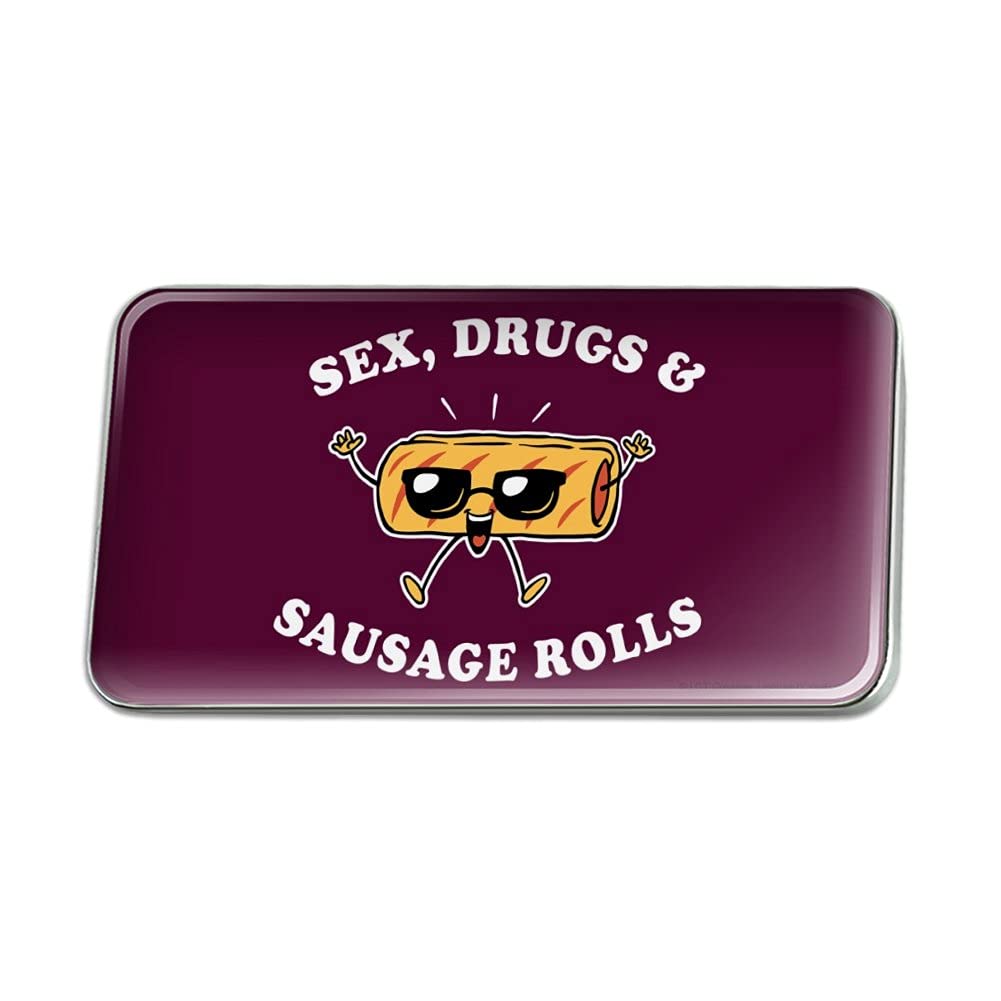 Funny Humor Lapel Pin - Sex Drugs and Sausage Rolls Rectangle Tie Tack Pinback - Perfect for Parties, Gifts & Casual Wear