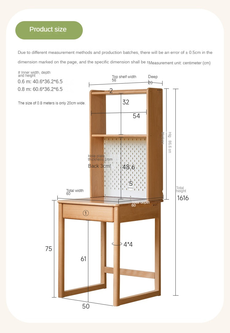 Solid Wood Beech Rubber Children's Study Desk with Bookshelf - Perfect for Kids' Bedroom, Homeschooling & Reading Nook