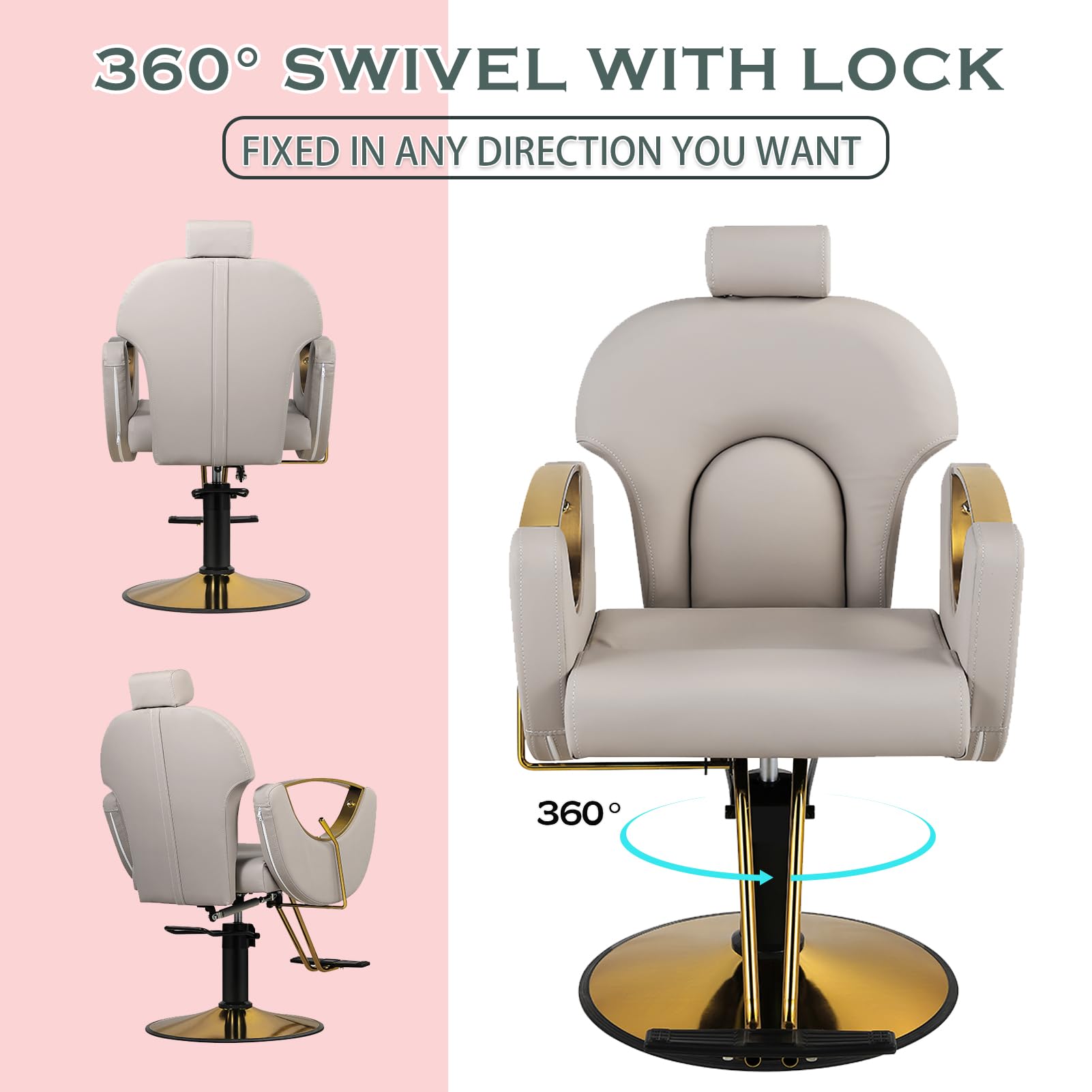 Professional Gray Salon Chair for Hair Stylists & Barbers - Hydraulic Pump, 360° Rotation, 130° Recline - Perfect for Home & Commercial Use - Ideal for Haircuts, Styling & Barber Services