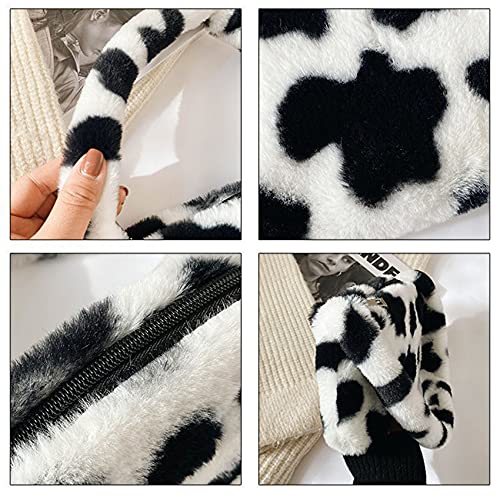Women's Fluffy Faux Fur Cow Print Shoulder Bag - Trendy Clutch Purse & Underarm Handbag with Zipper - Stylish Satchel Tote for Parties, Date Nights & Casual Outings