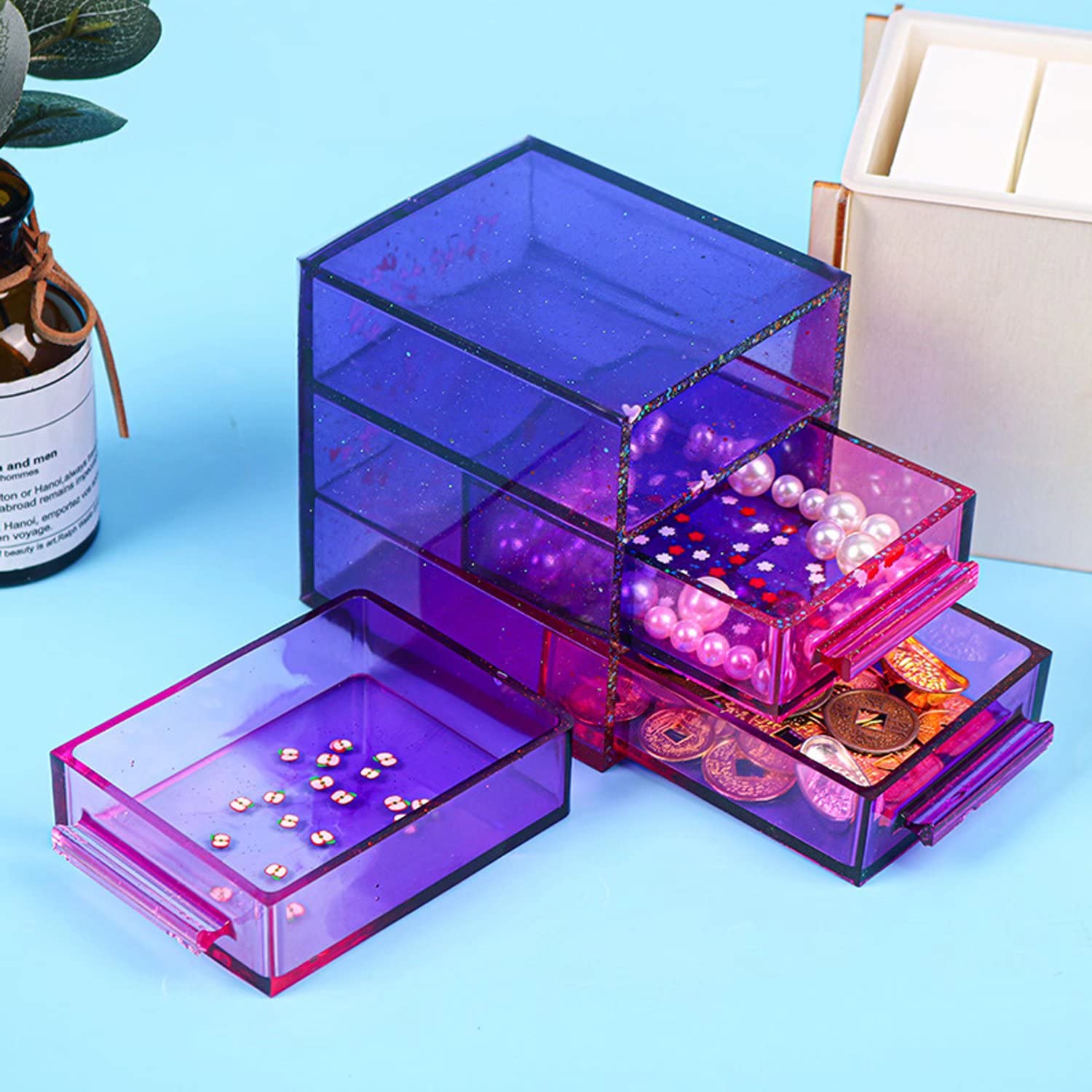 3-Drawer Jewelry Box Silicone Molds Set - 9pcs Compact Storage Organizer for Resin Casting, Epoxy Resin DIY Crafts - Perfect for Jewelry Making, Home Organization & Gift Packaging
