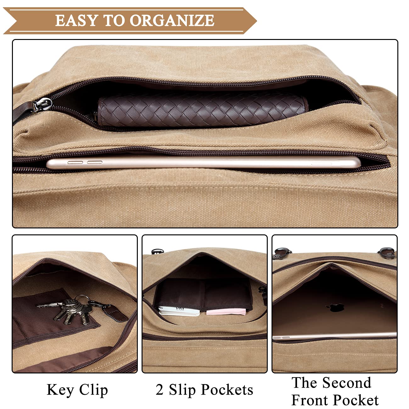 Kasqo Water Resistant Canvas Messenger Bag for Men - Durable 14