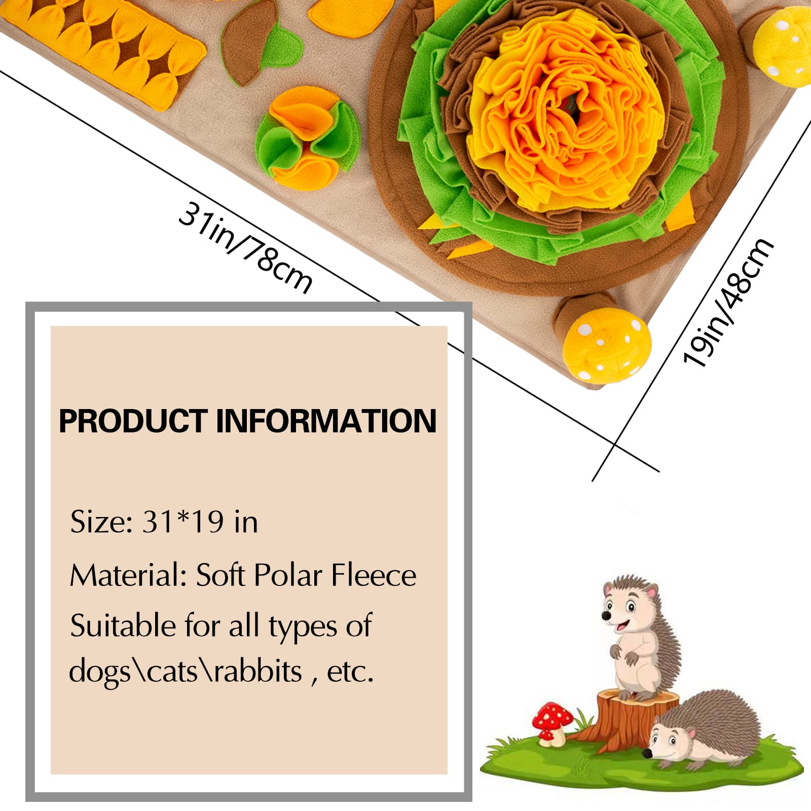 Dog Snuffle Mat with Squeaky Mushrooms - Puzzle Toy for Foraging & Stress Relief - Indoor/Outdoor Pet Enrichment