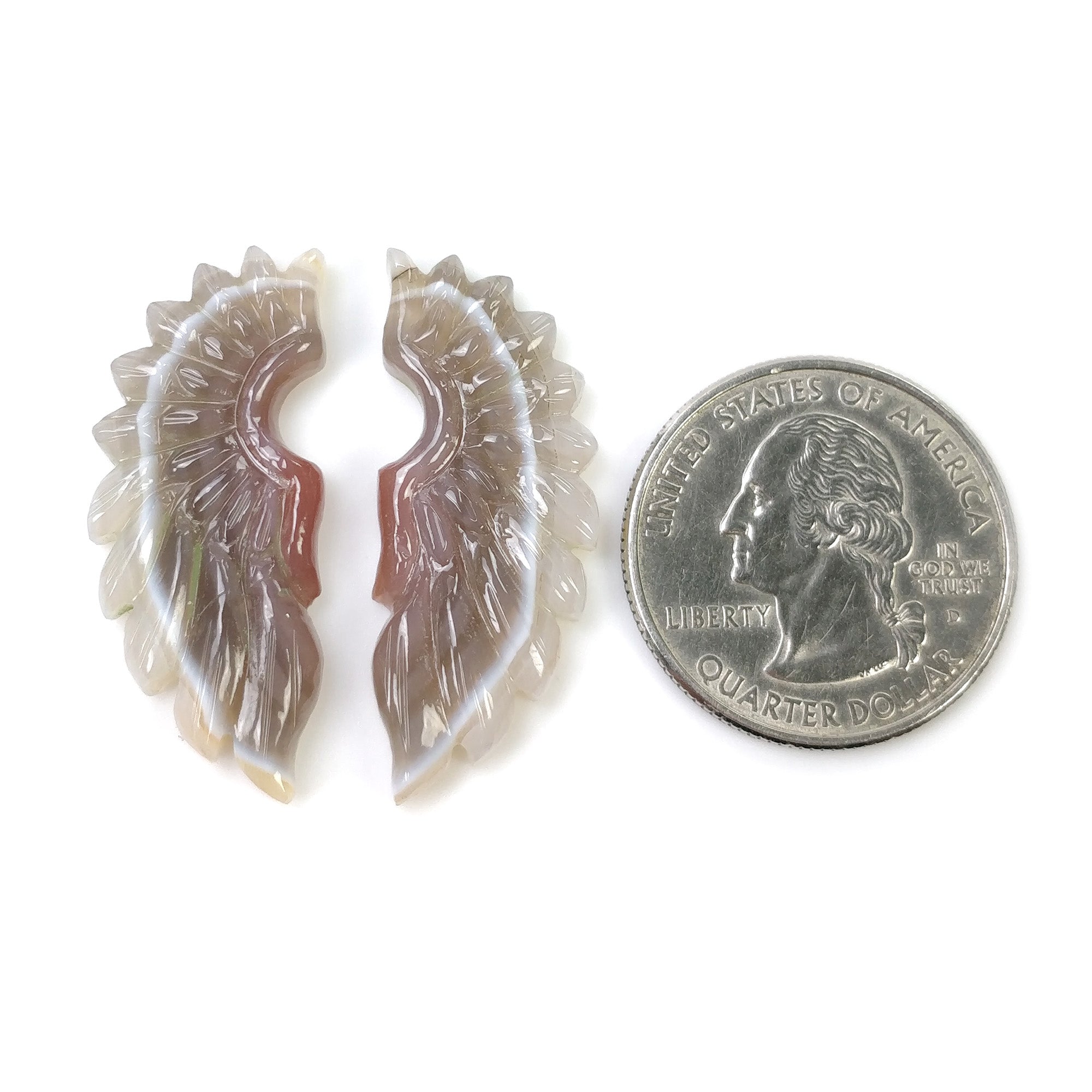 Natural Botswana Striped Agate Gemstone Carving - 30.50cts Bi-Color Hand Carved Angel Wings 34x13mm Pair (With Video) - Perfect for Jewelry Making, Crystal Healing & Spiritual Gifts