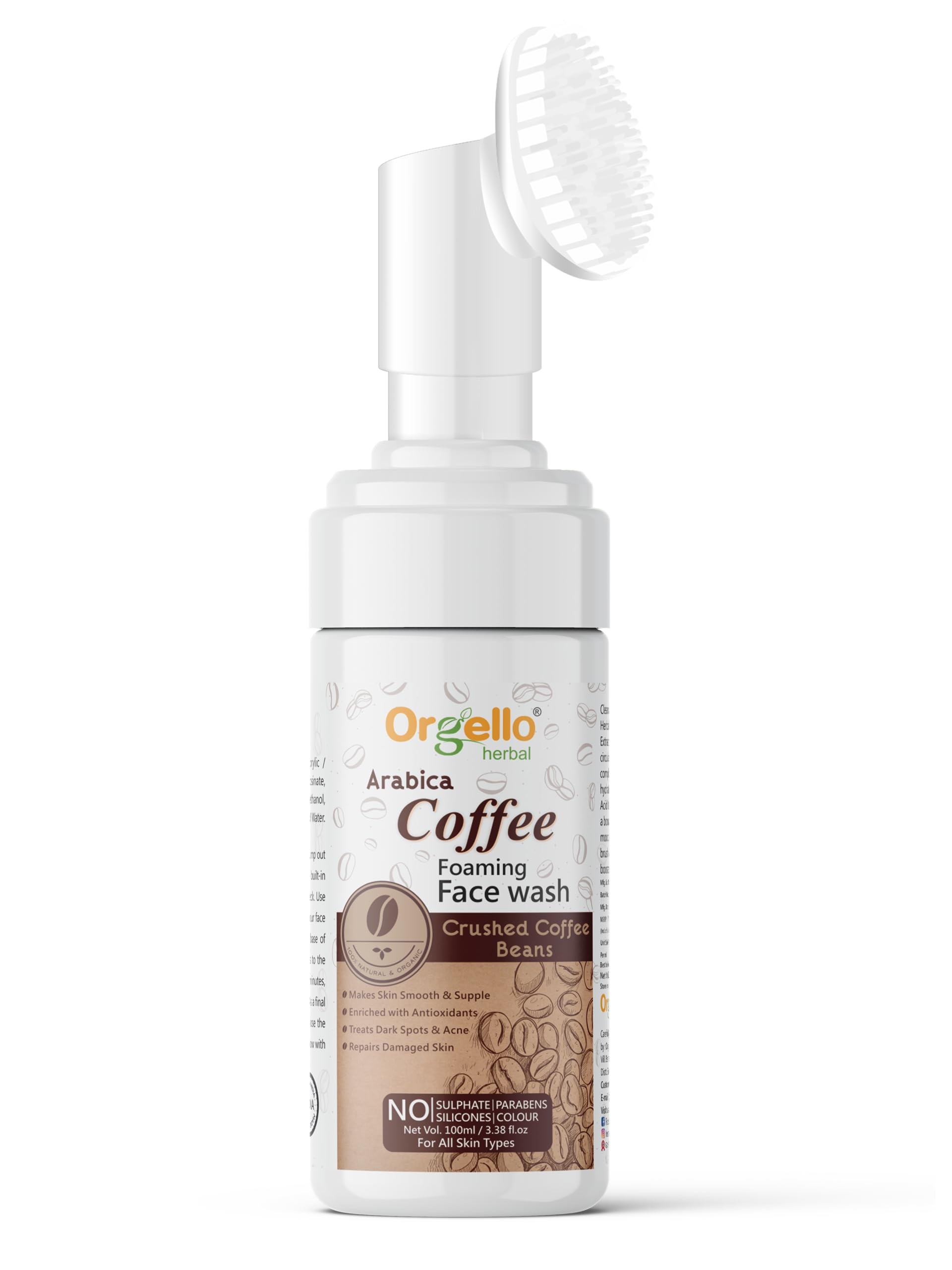 Orgello Arabica Coffee Foaming Face Wash - Sulfate & Paraben Free, Natural Cleanser (100ml) | Gentle Exfoliation for Acne-Prone & Oily Skin | Perfect for Morning Routine & Travel