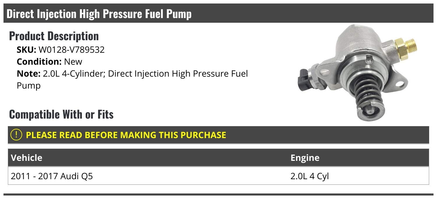 High Performance Direct Injection Fuel Pump for 2011-2017 Audi Q5 2.0L 4-Cylinder TFSI Engine - Replacement Part for Improved Acceleration & Fuel Efficiency - Perfect for Daily Driving & Performance Upgrades