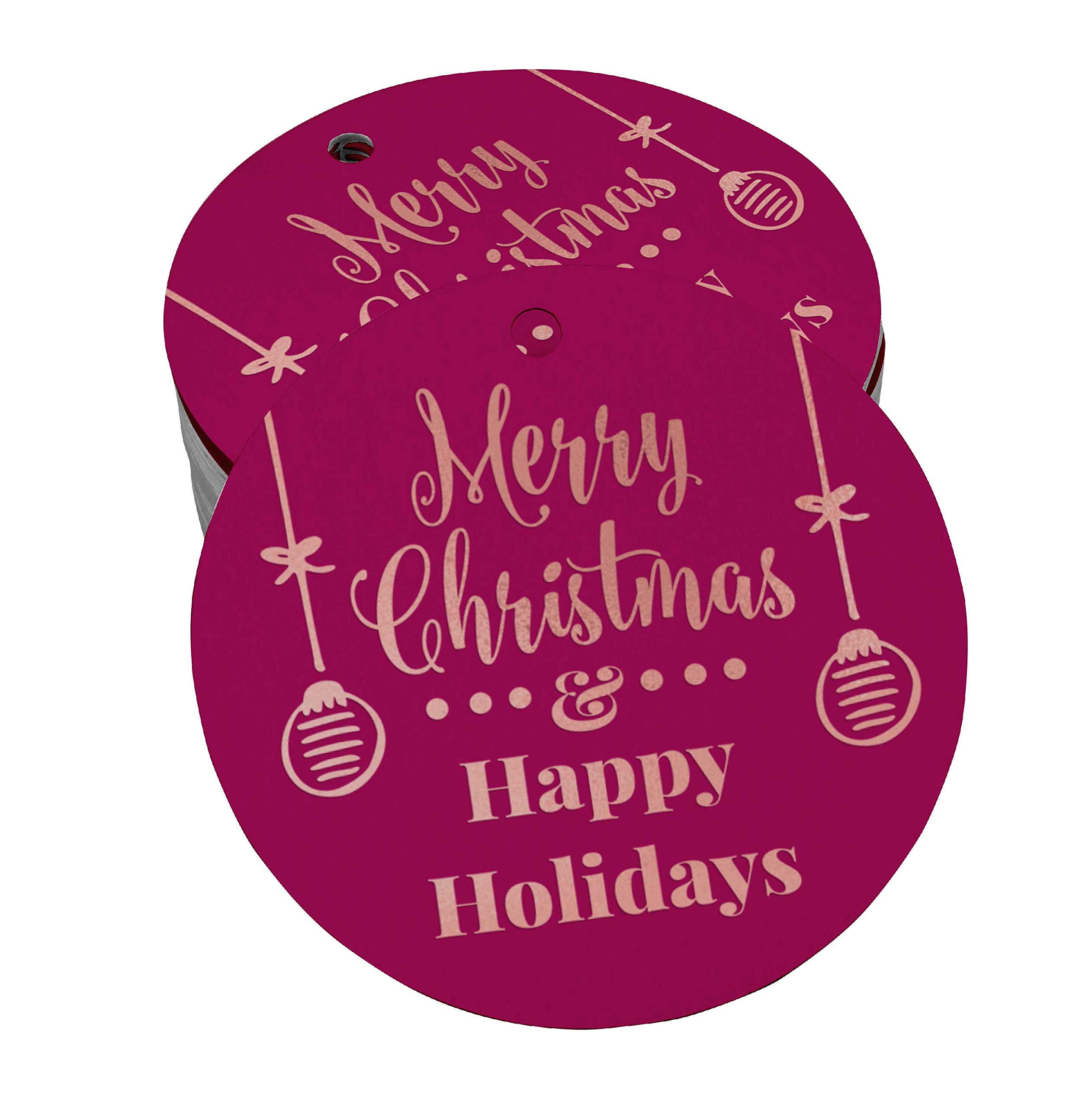 50 Pack Rose Gold Foil Gift Tags - Elegant Christmas Holiday Party Favor Tags for Presents, Wrapping, Decorations & DIY Crafts