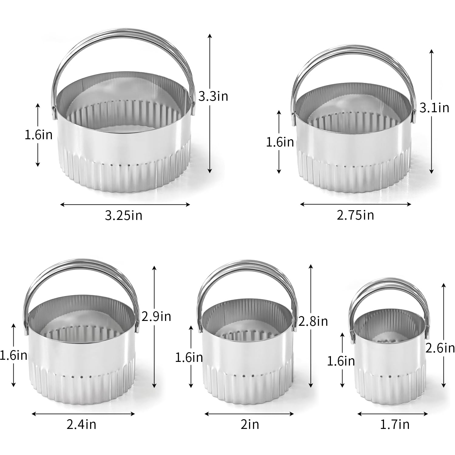 ALLTOP 5-Piece Stainless Steel Round Biscuit Cutters Set with Handle & Fluted Edge - Professional Baking Tools for Cookies, Pastry, Scones, Donuts - Perfect for Holiday Baking, Party Treats & Homemade Desserts