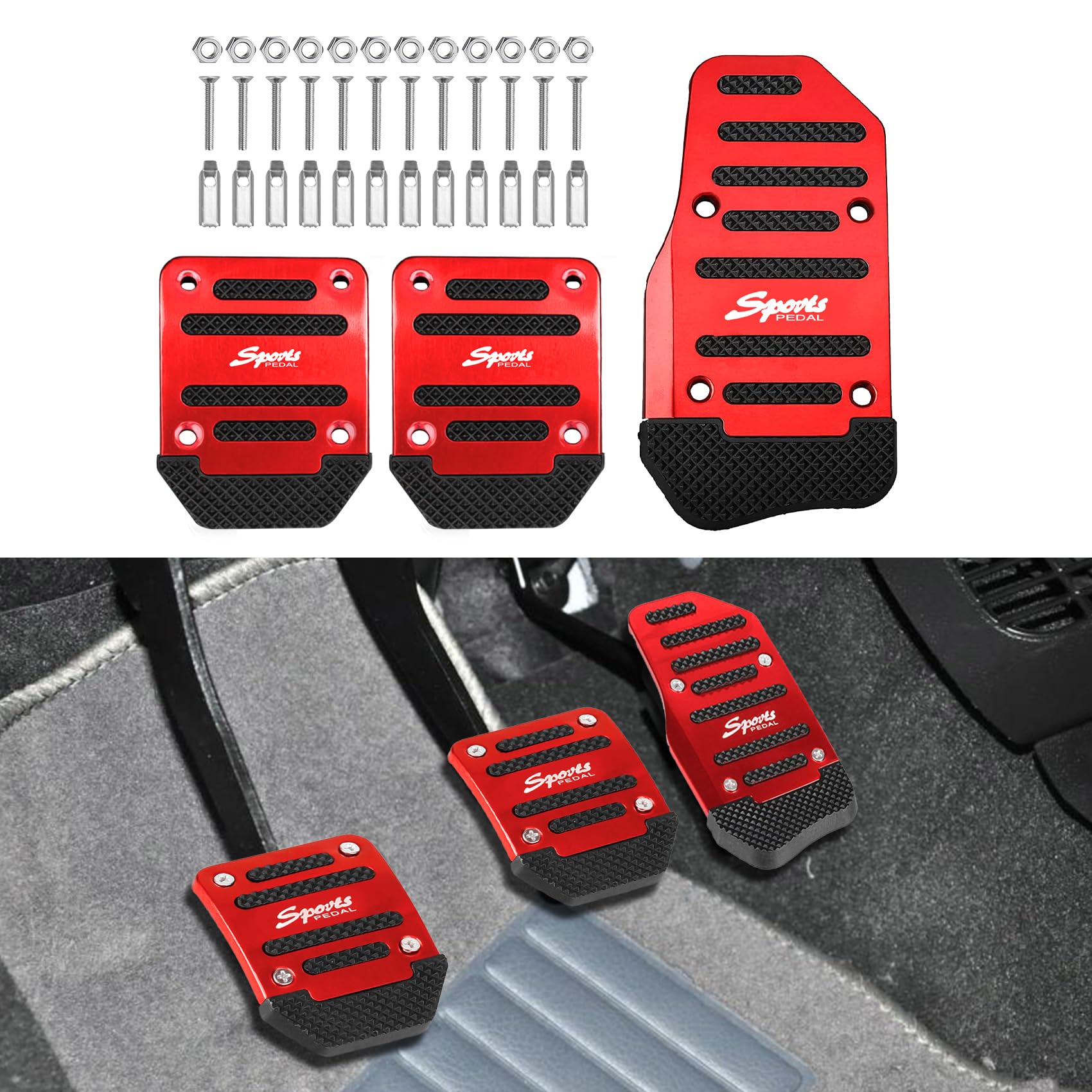 3PCS Non-Slip Aluminum Car Pedal Covers for Manual Transmission - Sporty Driving