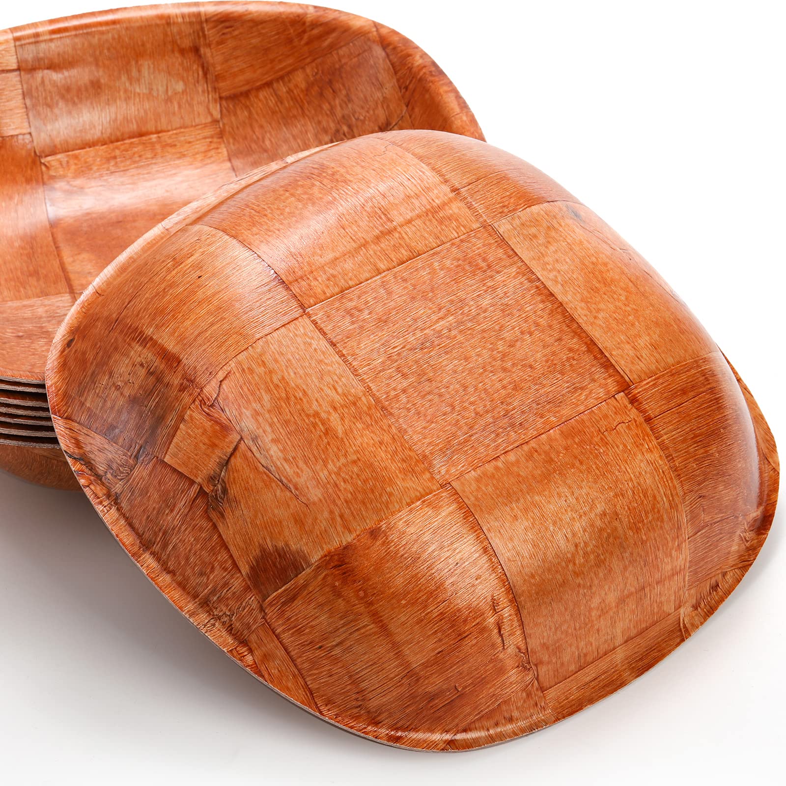 Elsjoy 8 Pack 8 Inch Wooden Woven Salad Bowls - Reusable Square Serving Bowls Set for Mixing, Snacks, Fruits | Unbreakable Eco-Friendly Kitchenware for Parties, Picnics, and Home Dining