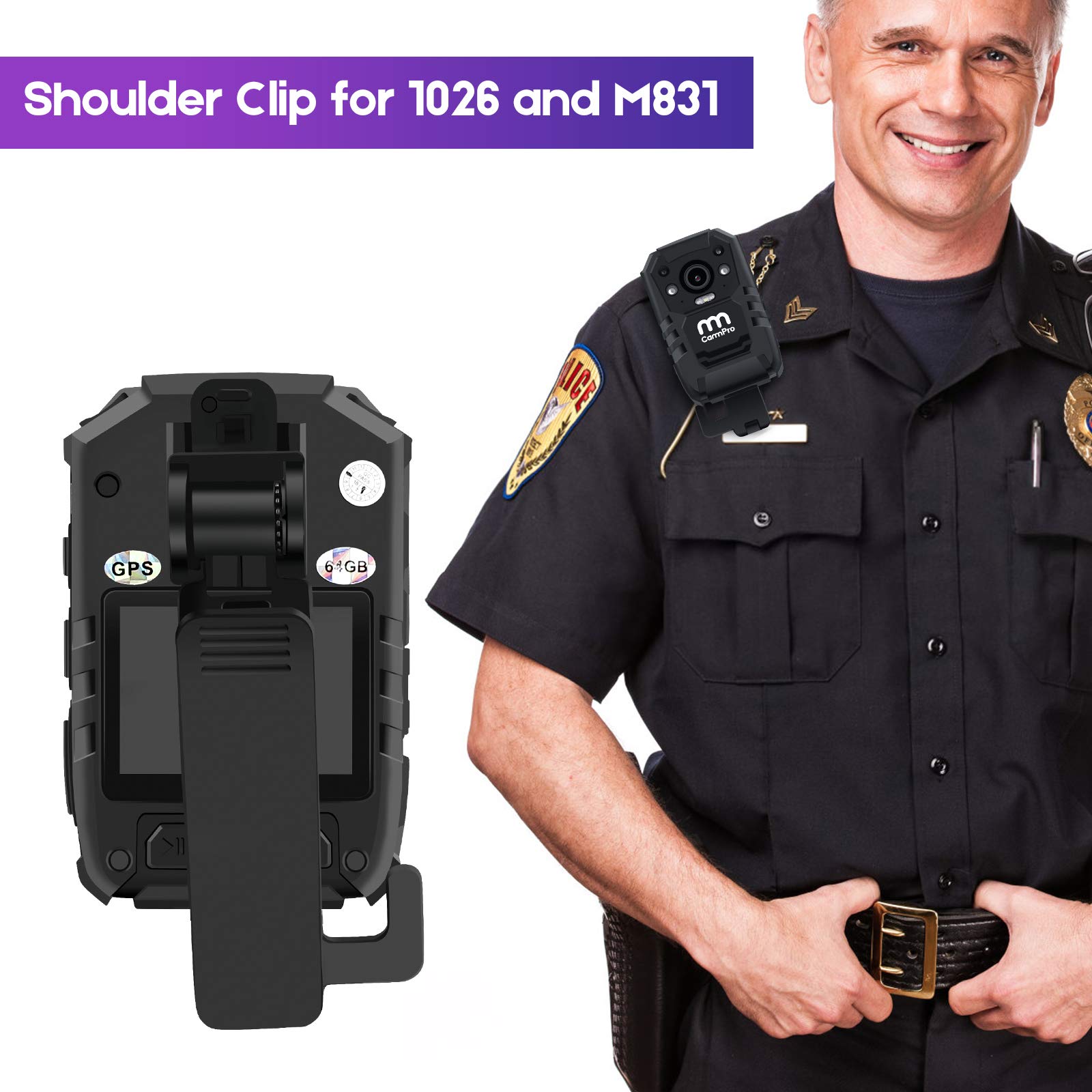 CammPro I826 Pro 1440P HD Police Body Camera with 128GB Memory, Waterproof Wearable Body Camera with Audio Recording, Night Vision & GPS - Law Enforcement Security Camera for Patrol, Evidence Collection & Surveillance | Includes Accessories Bundle (Screw Clip, Car Charger, Suction Cup Mount, Shoulder Clip)