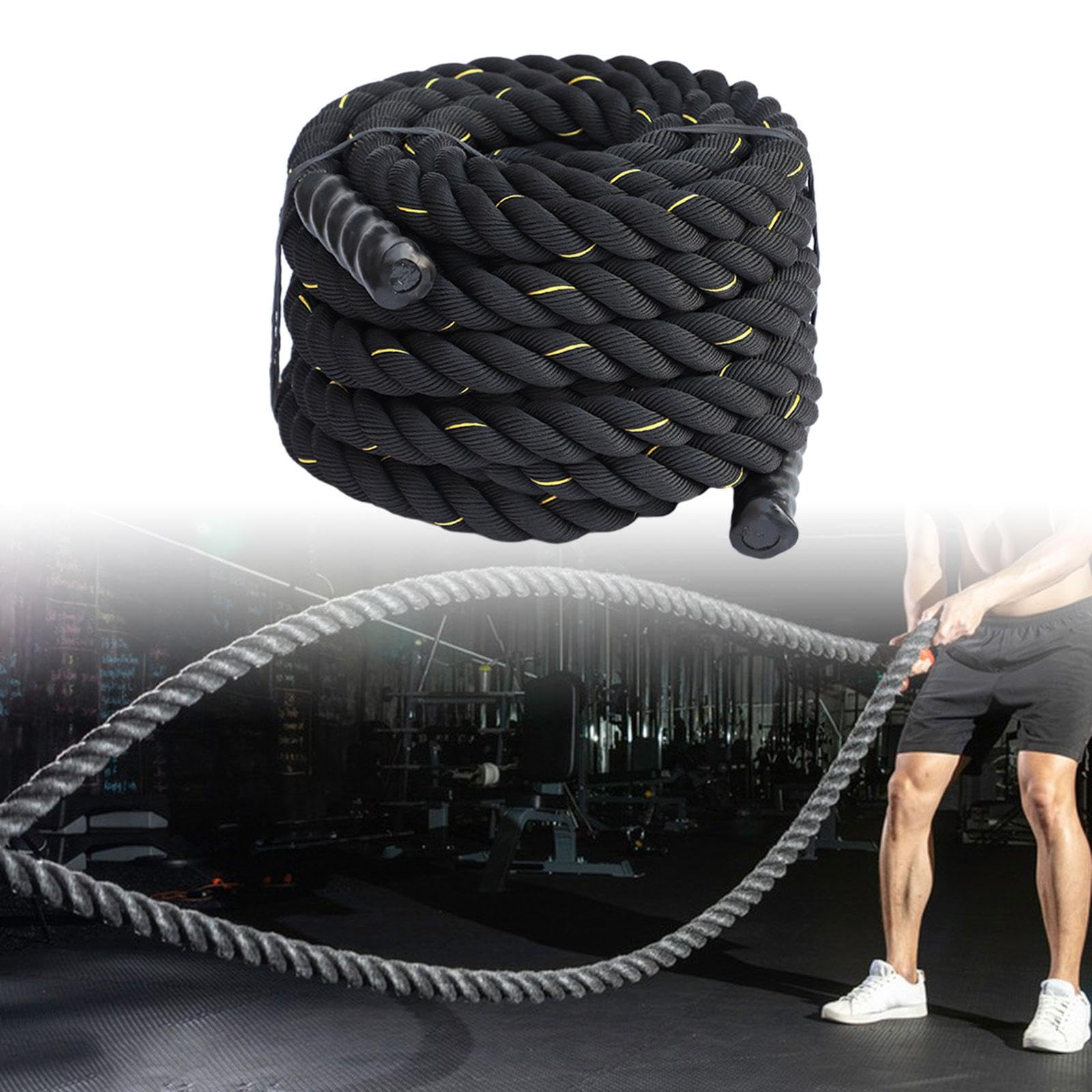 **2.8M/3M Battle Rope - Heavy Duty Fitness Rope for Strength Training, CrossFit, Cardio & Home Gym Workouts - 25mm Thick Climbing Rope for Physical Endurance & Muscle Building (Yellow)**    *(Perfect for HIIT, Functional Training, Outdoor Workouts & Professional Athletes)*