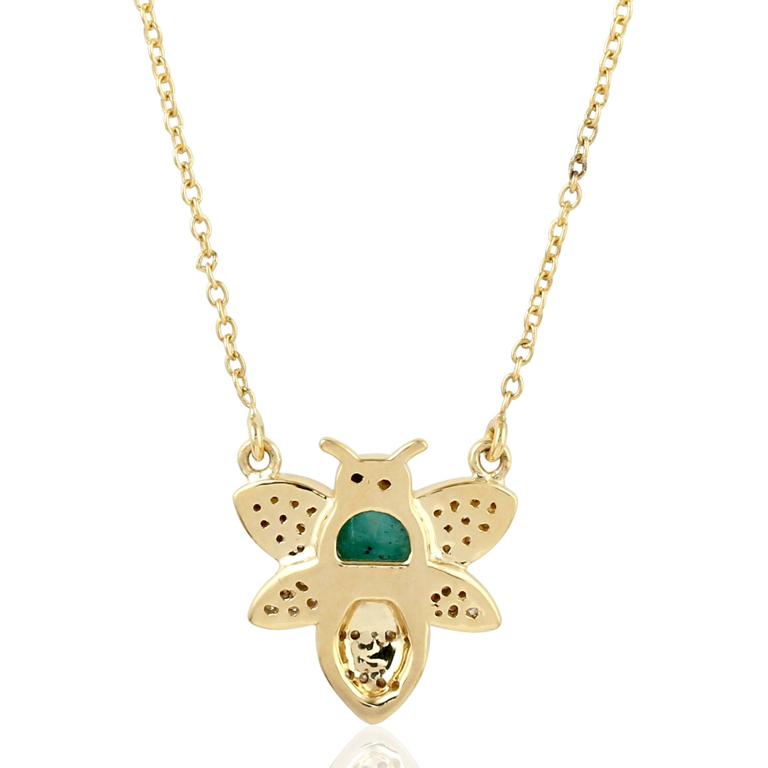 Exquisite Gold Bee Necklace with Emerald & Pave Diamonds - Elegant Bezel Set Enamel Jewelry for Women, Perfect for Weddings, Parties & Special Occasions