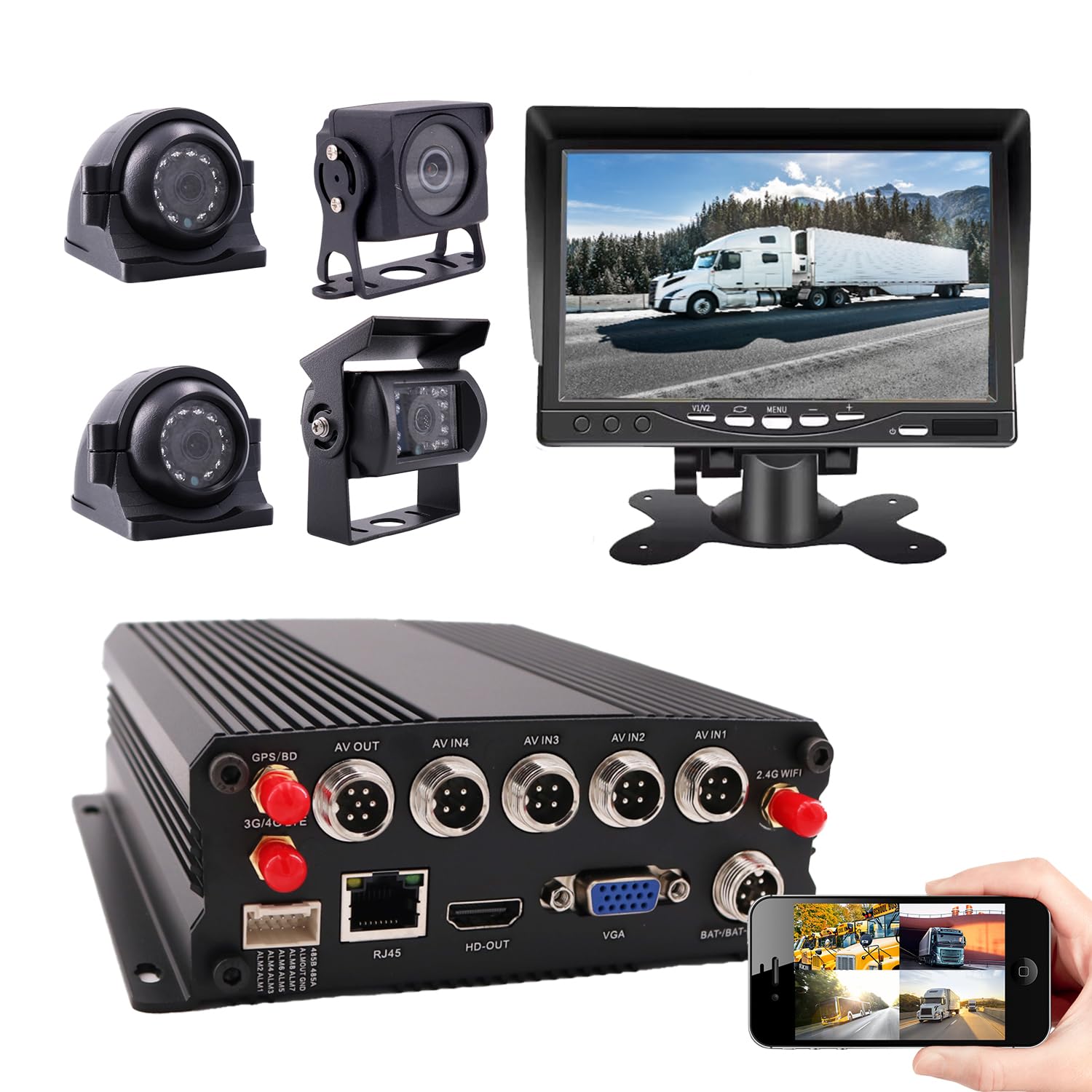 JOINLGO 4 Channel WiFi GPS 4G LTE 1080P Vehicle CCTV DVR Recorder Kit with 4 IP68 Cameras - Remote View on Mobile App & Web for Trucks, RVs, Buses, Vans & Fleet Management (Ideal for Commercial Vehicles, Security Monitoring & Driving Safety)