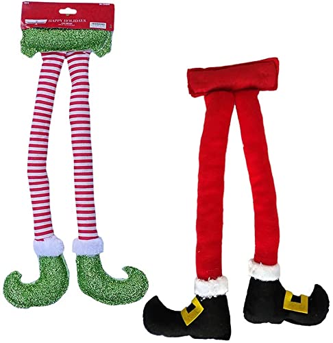 2 Pack Premium Hanging Elf & Santa Legs Christmas Decorations - Festive Car & Fireplace Ornaments for Holiday Cheer (Perfect for Vehicle Windows & Mantel Decor)