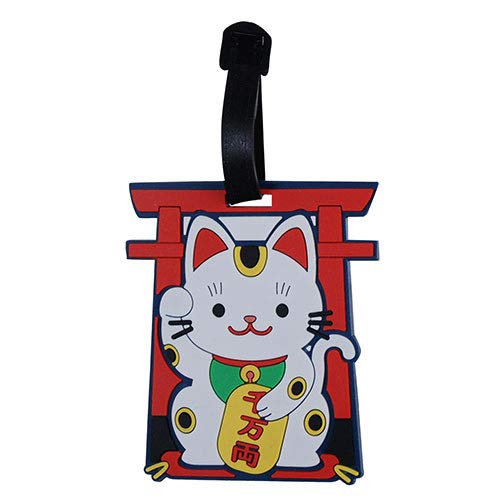 Hinomaru Collection Silicone Luggage Tags - Durable & Flexible Suitcase ID Holder for Travel - Lucky Cat Design - Perfect for Airports, Cruise Ships & Business Trips