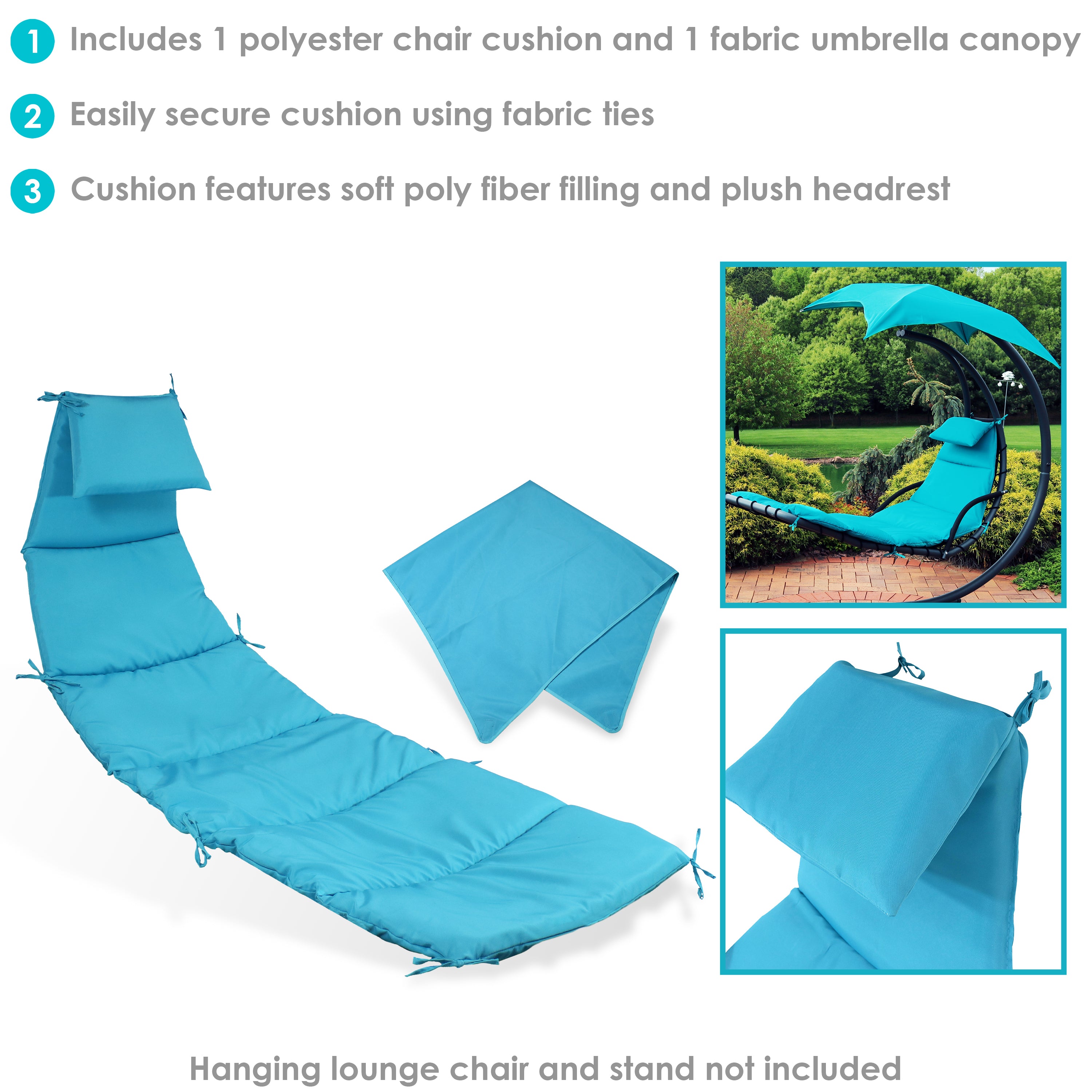 Sunnydaze Hanging Lounge Chair Replacement Cushion & Umbrella Set - Outdoor Patio, Garden, Poolside Relaxation Accessories