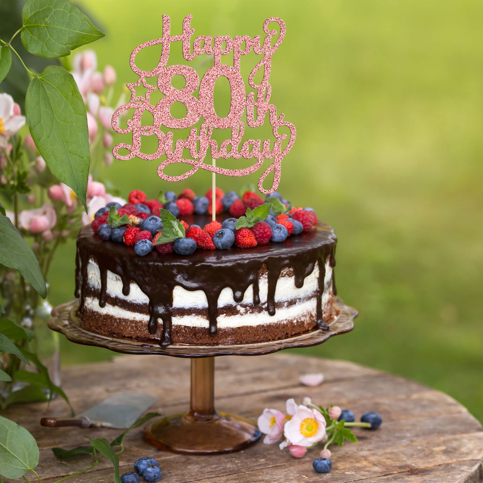 1 Pack Rose Gold Glitter 80th Birthday Cake Topper - '80 & Fabulous Cheers to 80 Years' Cake Decorations for 80th Birthday Party, Anniversary Celebration, and Special Occasions