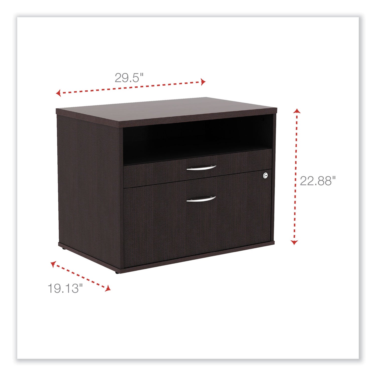 Alera Open Office Desk Series Low File Cabinet Credenza - 2 Drawer Storage for Pencil, File, Legal & Letter Size, 1 Shelf, Espresso Finish, 29.5