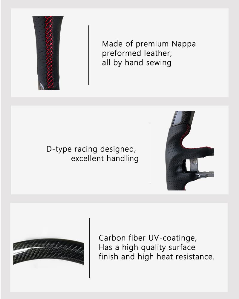 Carbon Fiber Steering Wheel for Ford Mustang 2018-2022 | Genuine Nappa Leather & Carbon Fiber Trim | Racing Style Steering Wheel for Enhanced Grip & Performance | Perfect for Track Days & Street Driving