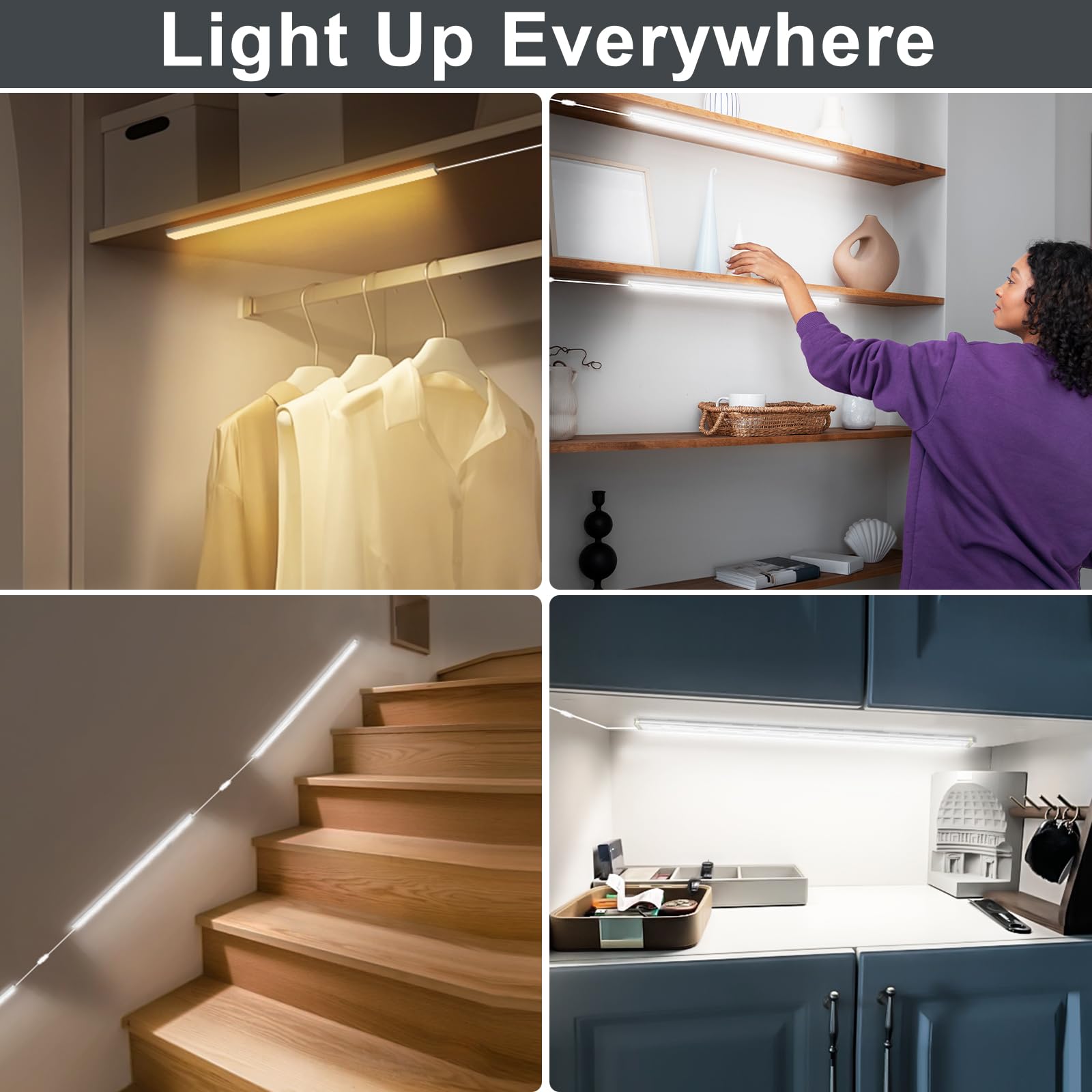 Daymeet Ultra Thin 12 Inch LED Under Cabinet Lights - Super Bright, 3 Color Temperatures, Dimmable with Remote & App Control - Perfect for Kitchen, Closet, Pantry, and Workspace Lighting (3 Pack)