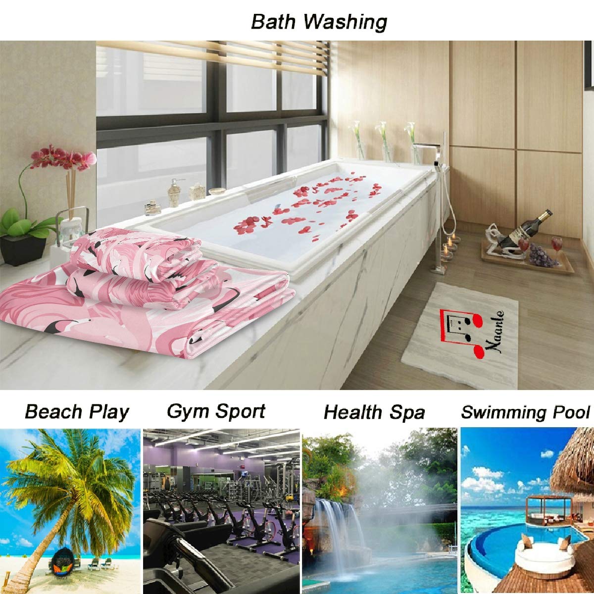 Tropical Pink Flamingos Pattern Soft Luxury Bath Towel Set - 3 Piece (Bath Towel, Hand Towel, Washcloth) for Bathroom, Spa, Hotel & Gym | Ultra Absorbent & Decorative | Perfect for Beach House, Poolside & Boho Home Decor