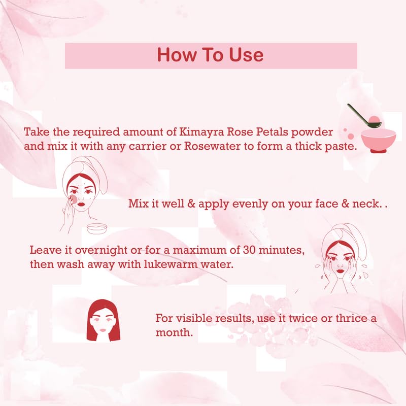 Kimayra World Unisex Rose Petals Face Pack Powder for Youthful & Glowing Skin - 75Gm Natural Facial Treatment | Brightening & Anti-Aging Skincare | Perfect for Spa Day, Self-Care Routine & Bridal Preparation