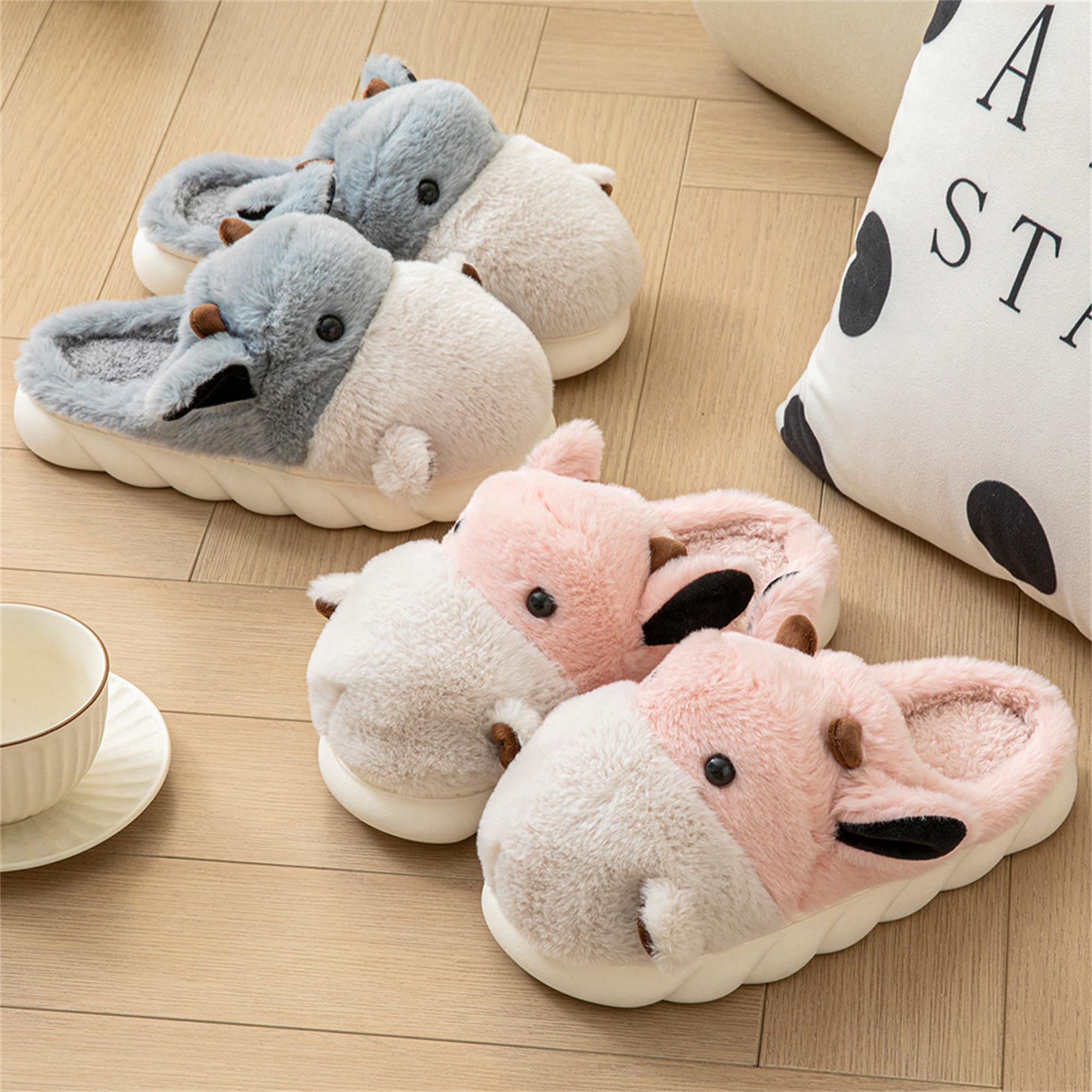 LANFIRE Women's Cute Hippo Slippers - Animal Themed Cozy Fuzzy House Shoes, Soft Plush Winter Warm Slippers with Cotton Lining | Perfect for Indoor Comfort, Lounge Wear & Gift Giving