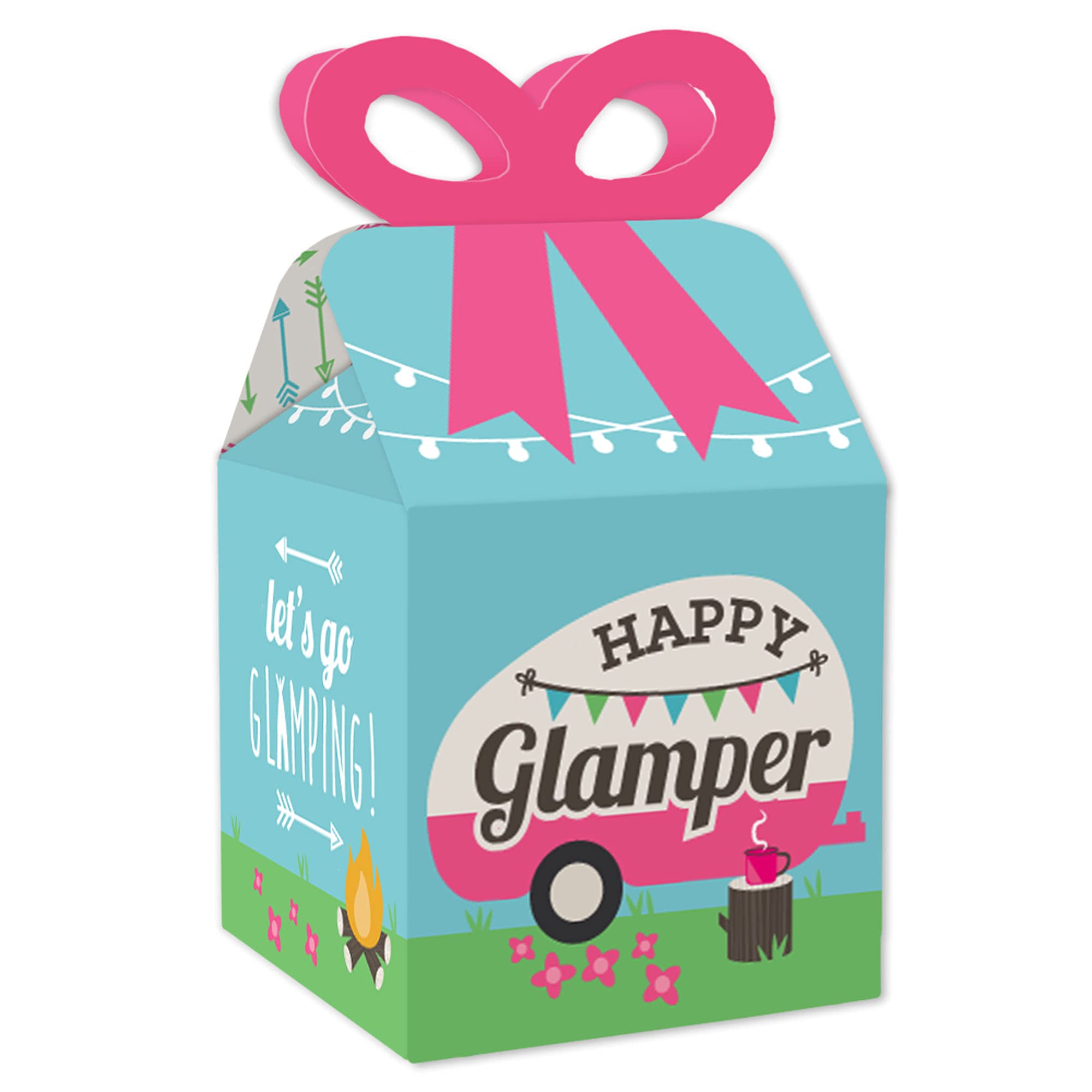 Big Dot of Happiness Let’s Go Glamping Square Favor Gift Boxes - 12 Pack Glamping Party Supplies for Camping Themed Birthday, Bridal Shower & Outdoor Events - Elegant Bow Decorated Gift Box Set