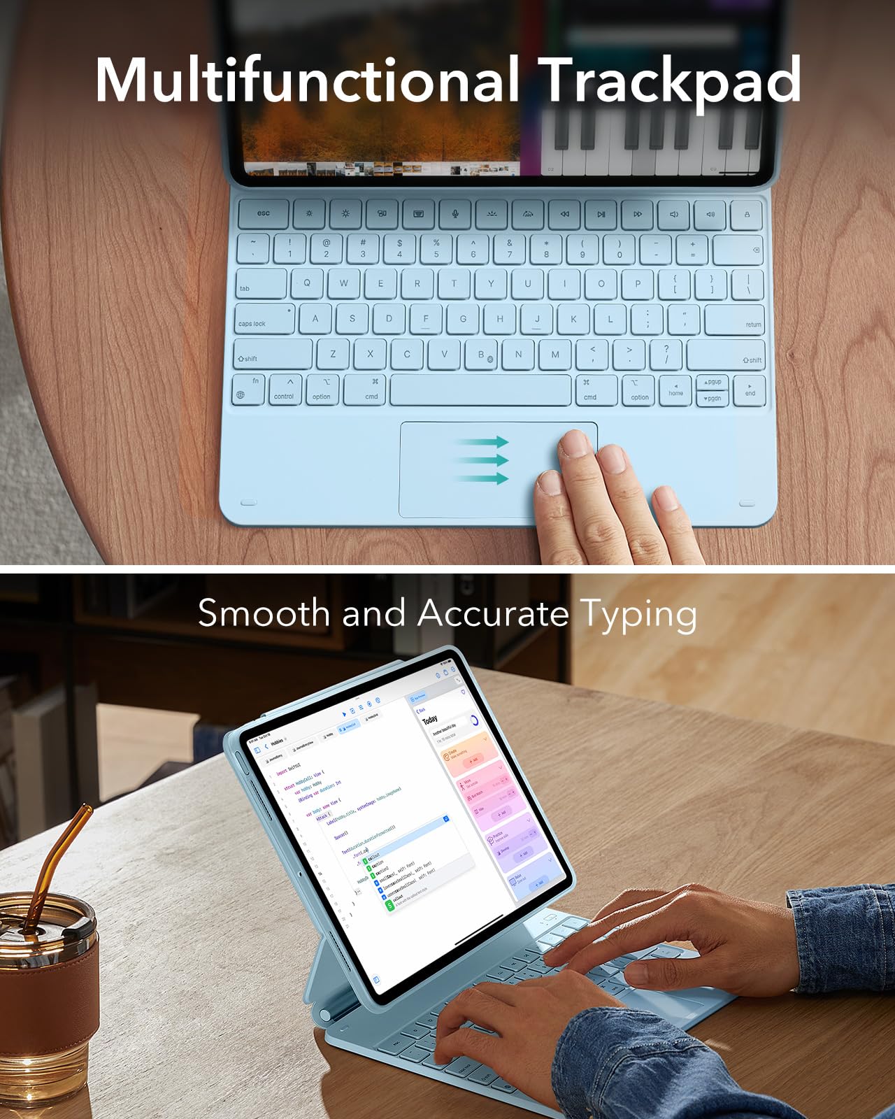 ESR iPad Pro 13 Inch Keyboard Case (M4, 2024) - Magnetic Stand with Easy-Set Portrait & Raised Modes | Rebound 360 Series | Removable Protective Cover | Blue | Perfect for Work, Study & Travel