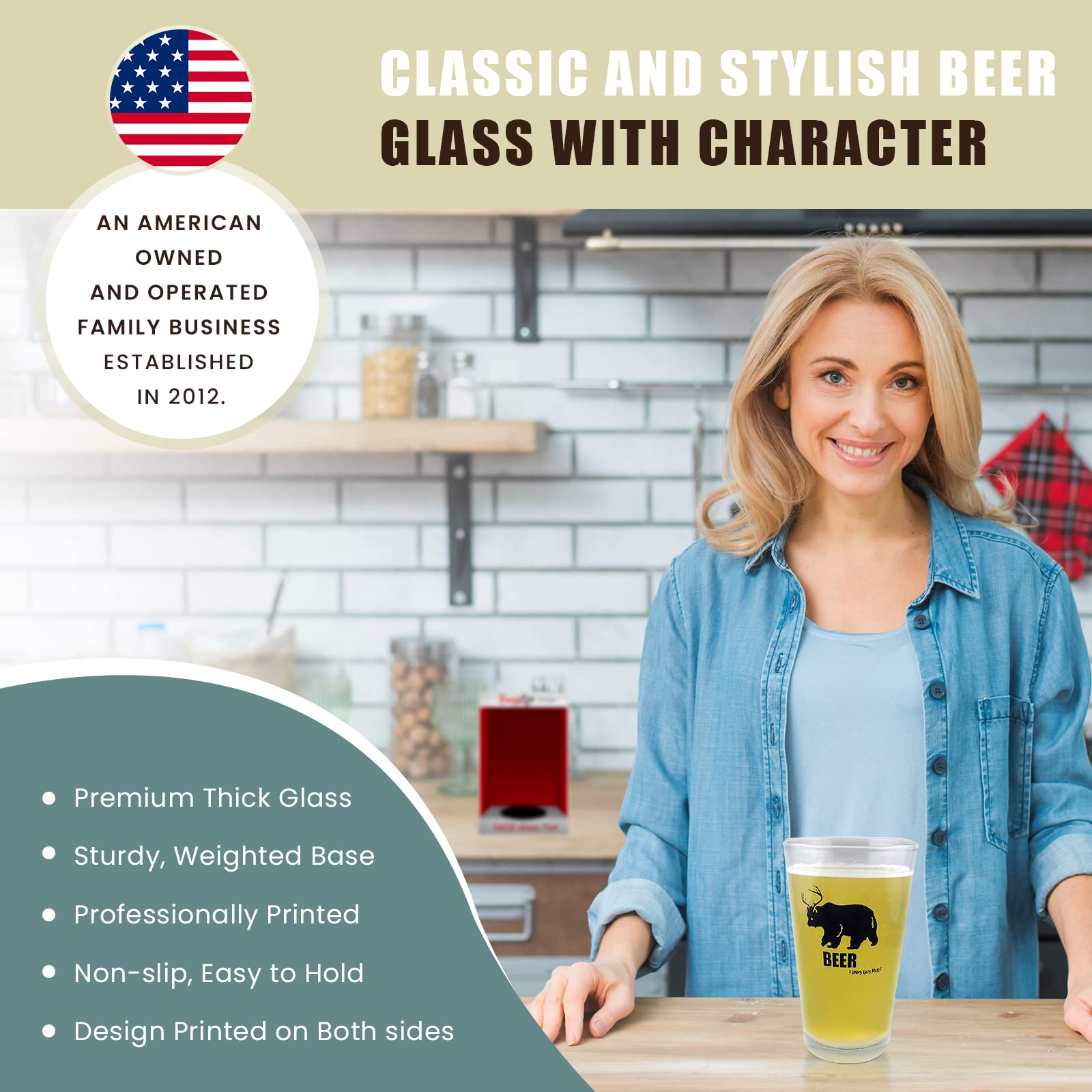 Funny Bear & Deer Beer Mug - 16 oz Pint Glass for Gifts, Parties & Home Bar Decor | Unique Novelty Drinking Cup