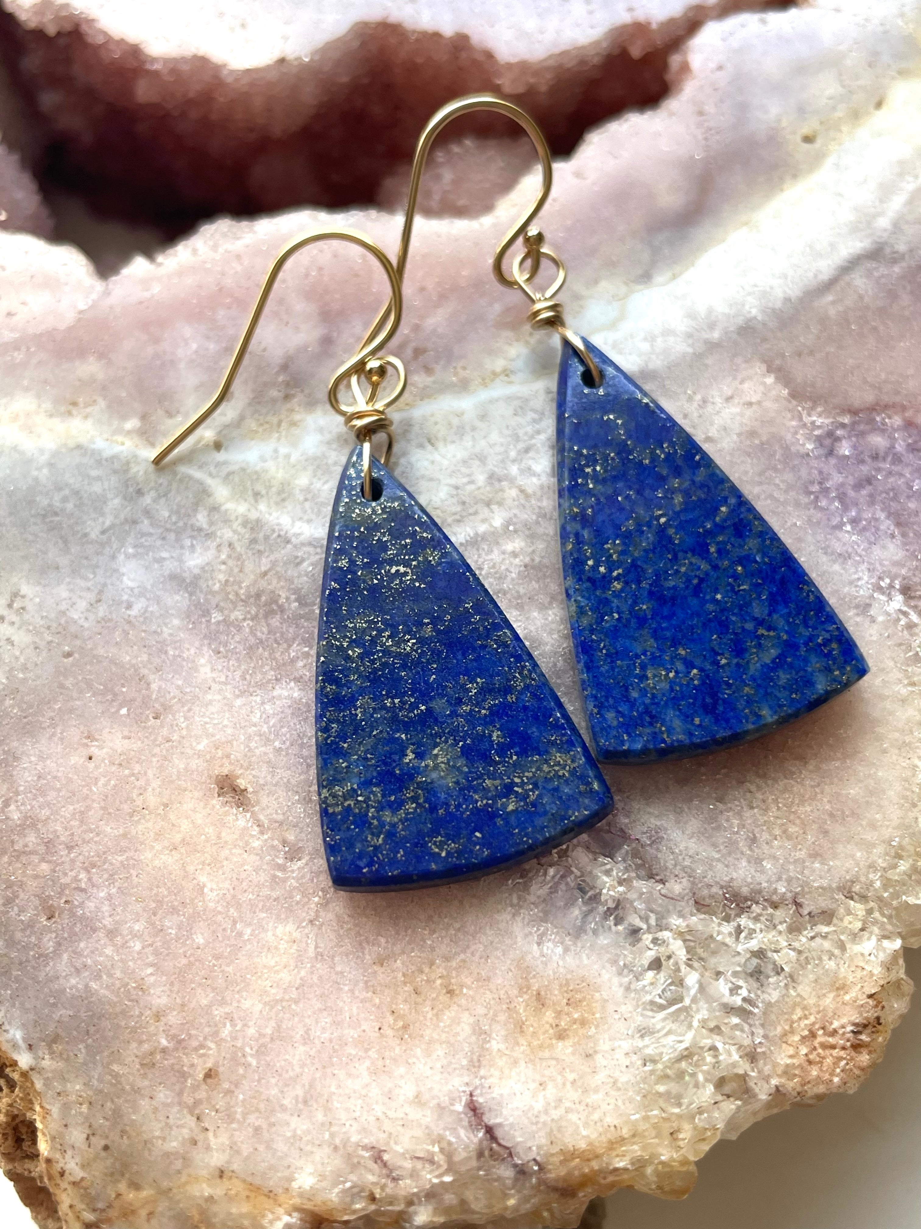 Lapis Lazuli Statement Earrings - 14K Gold Filled Dangle Earrings for Women | Elegant Boho Jewelry for Parties, Weddings & Special Occasions