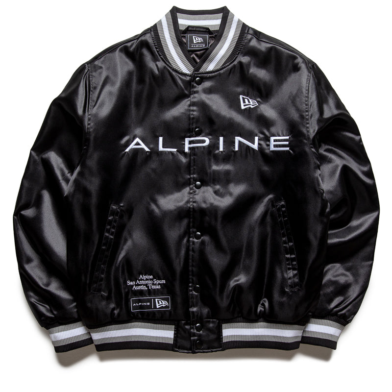 New Era Alpine x San Antonio Spurs Bomber Jacket - Black | NBA Fan Gear & Streetwear Fashion for Men | Perfect for Game Day & Casual Outfits