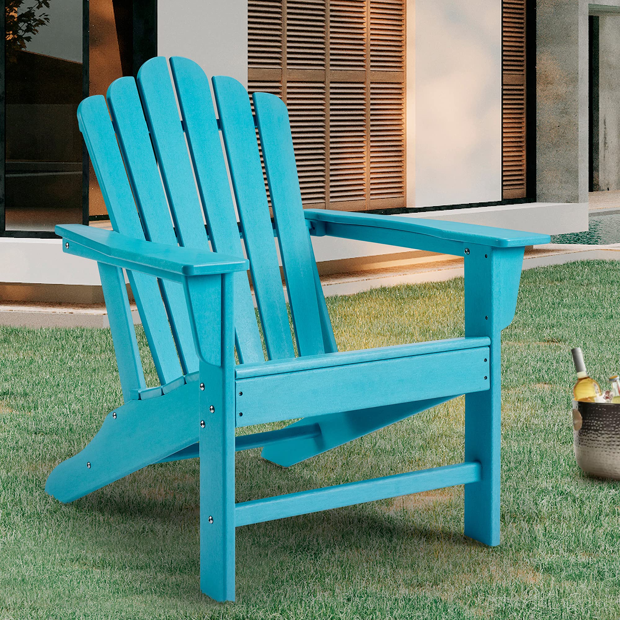 Premium Weather-Resistant Adirondack Chair - Heavy Duty Outdoor Patio Furniture for Yard, Deck, Garden & Backyard - Comfortable Lawn Seating for Relaxing in Sun or Shade (Blue, Set of 1) - Perfect for Porch, Poolside & Outdoor Entertaining