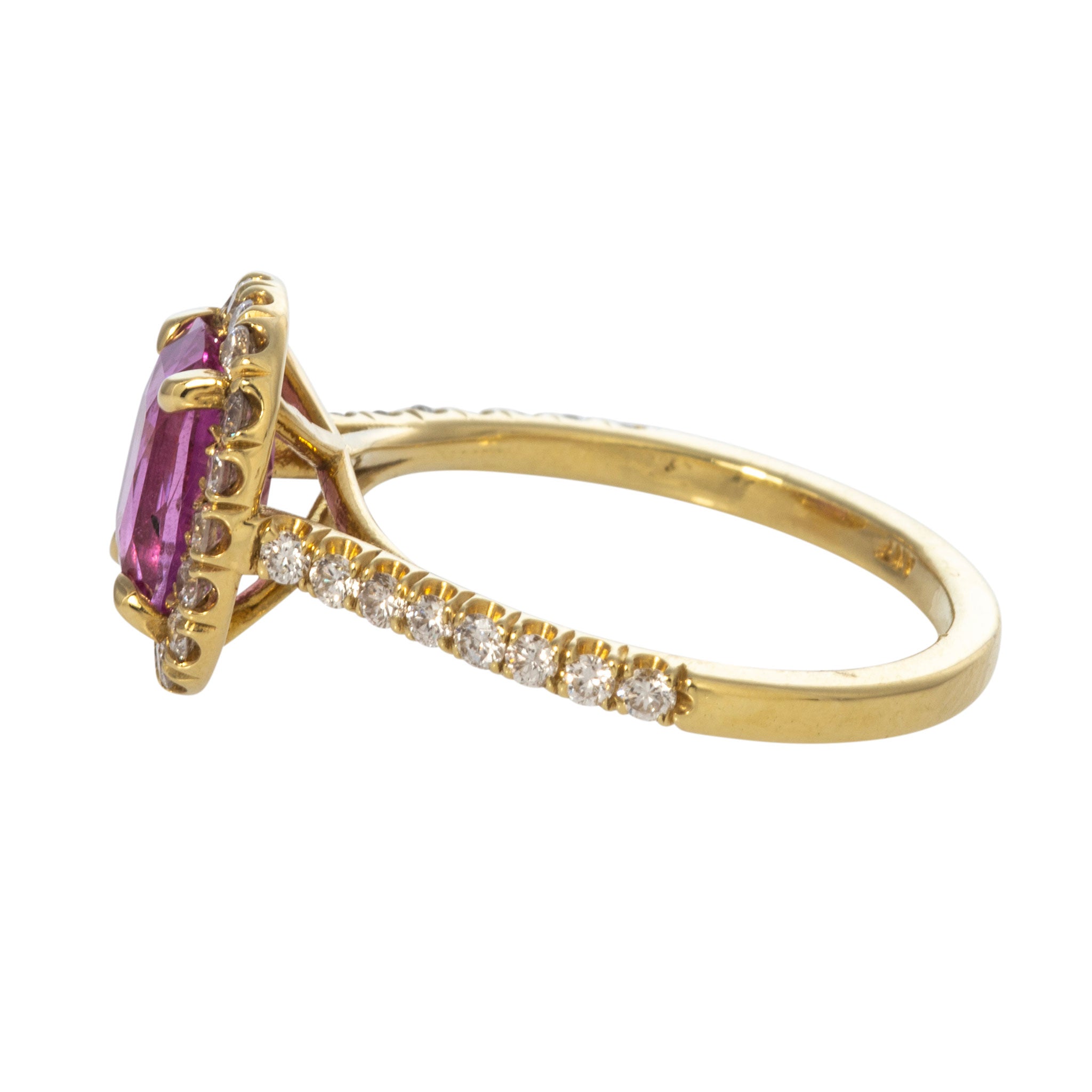 2.10ctw Pink Sapphire & Diamond Pavé 18K Yellow Gold Ring for Women - Elegant Engagement, Wedding, Anniversary Gift - Perfect for Valentine's Day & Special Occasions