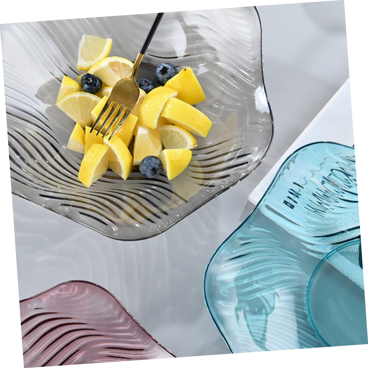 Wave-Shaped Glossy Plastic Serving Tray - Multi-Purpose Fruit Plate, Snack Bowl & Candy Holder for Parties, Kitchen & Home Decor (Cyan) - Perfect for Entertaining, Picnics & Stylish Food Presentation