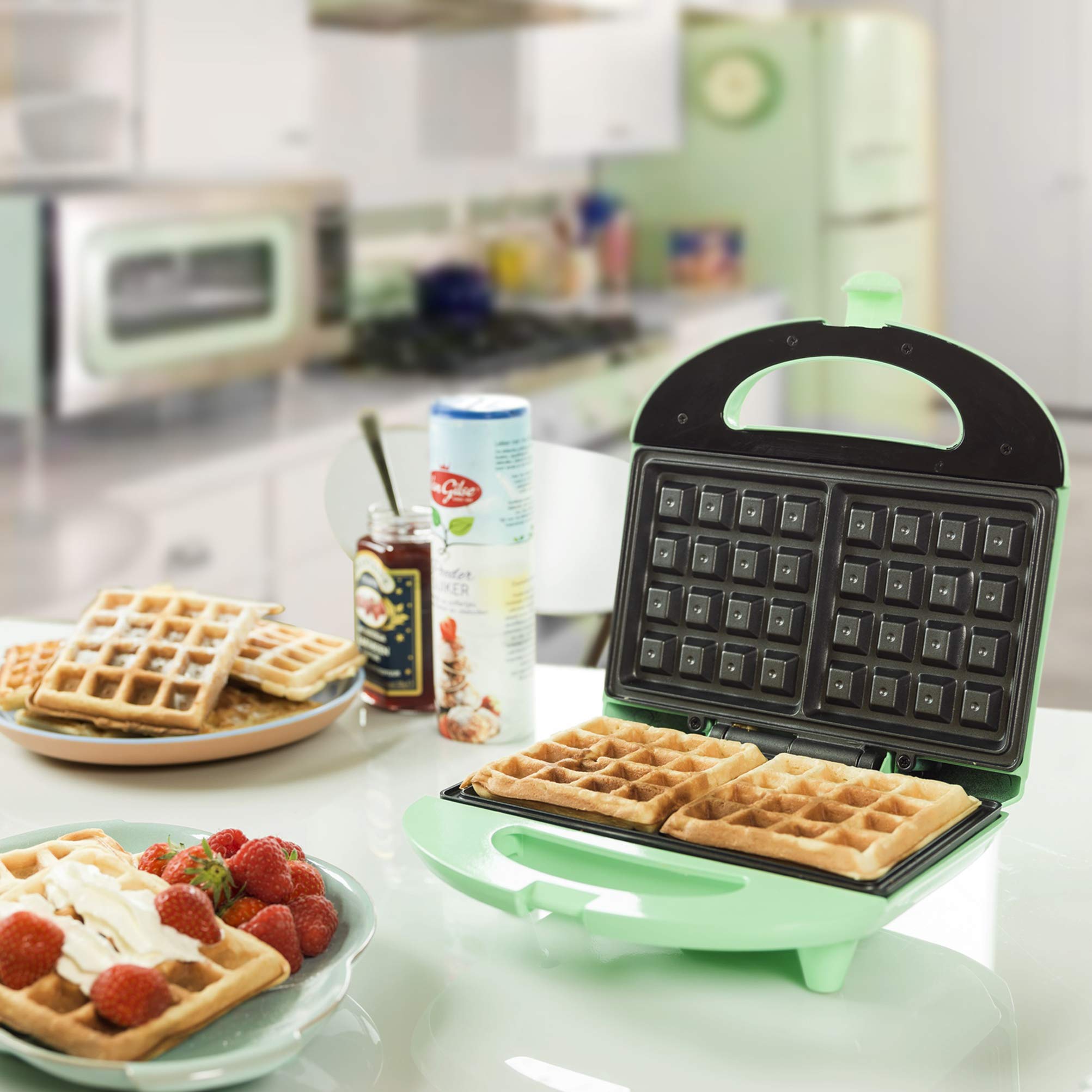 Best Belgian Waffle Maker with Non-Stick Plates & LED Indicator - 700W Sweet Dreams Collection (Green) - Perfect for Breakfast, Brunch & Family Gatherings