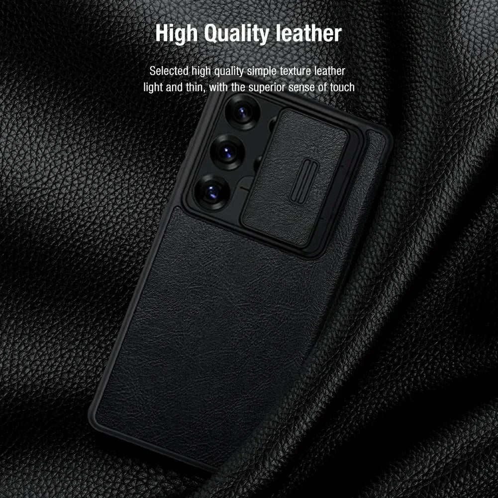 NILLKIN Genuine Leather Lens Cover Case for Samsung Galaxy S25 Ultra - Premium Protection for Camera & Phone | Perfect for Travel, Business & Everyday Use